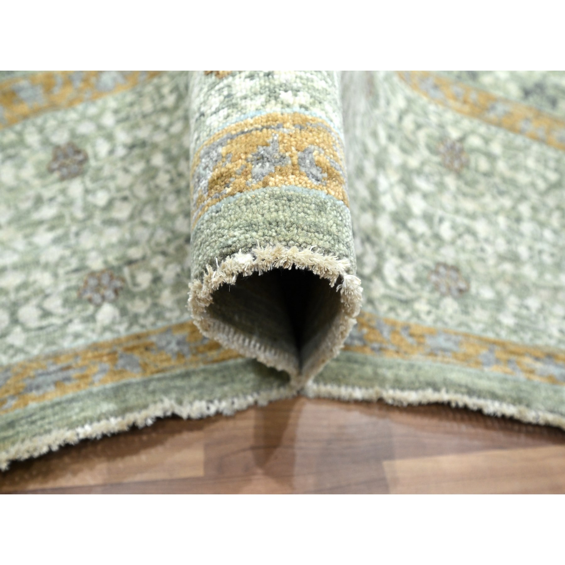 8'2"x10'4" Pistachio Green, Mamluk Design, Pre Historic 14th Century Influence, Natural Dyes, 100% Wool, Hand Knotted, Oriental Rug Sh76429