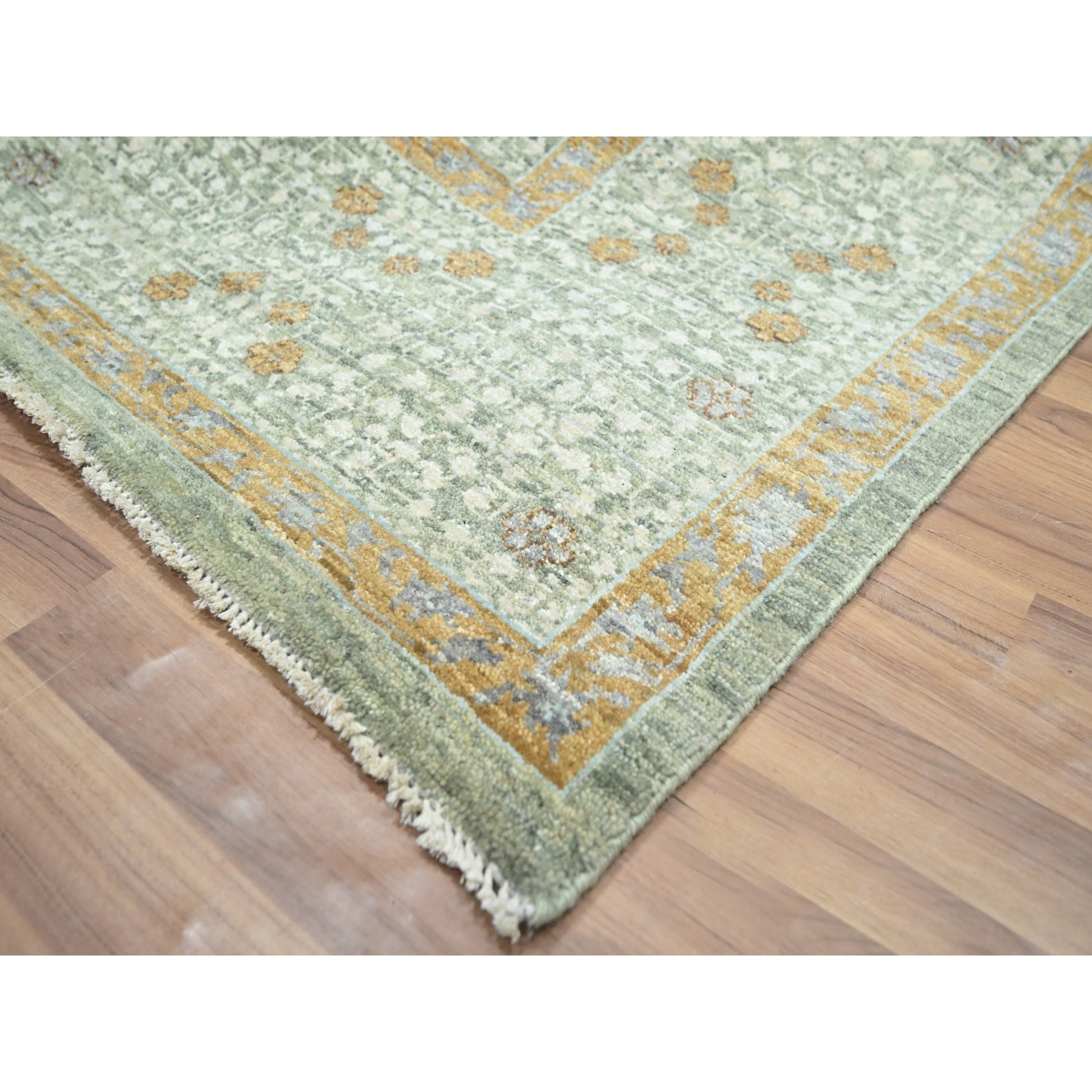 8'2"x10'4" Pistachio Green, Mamluk Design, Pre Historic 14th Century Influence, Natural Dyes, 100% Wool, Hand Knotted, Oriental Rug Sh76429