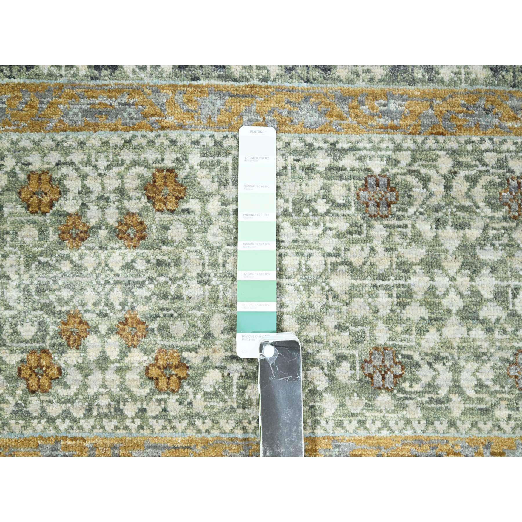8'2"x10'4" Pistachio Green, Mamluk Design, Pre Historic 14th Century Influence, Natural Dyes, 100% Wool, Hand Knotted, Oriental Rug Sh76429