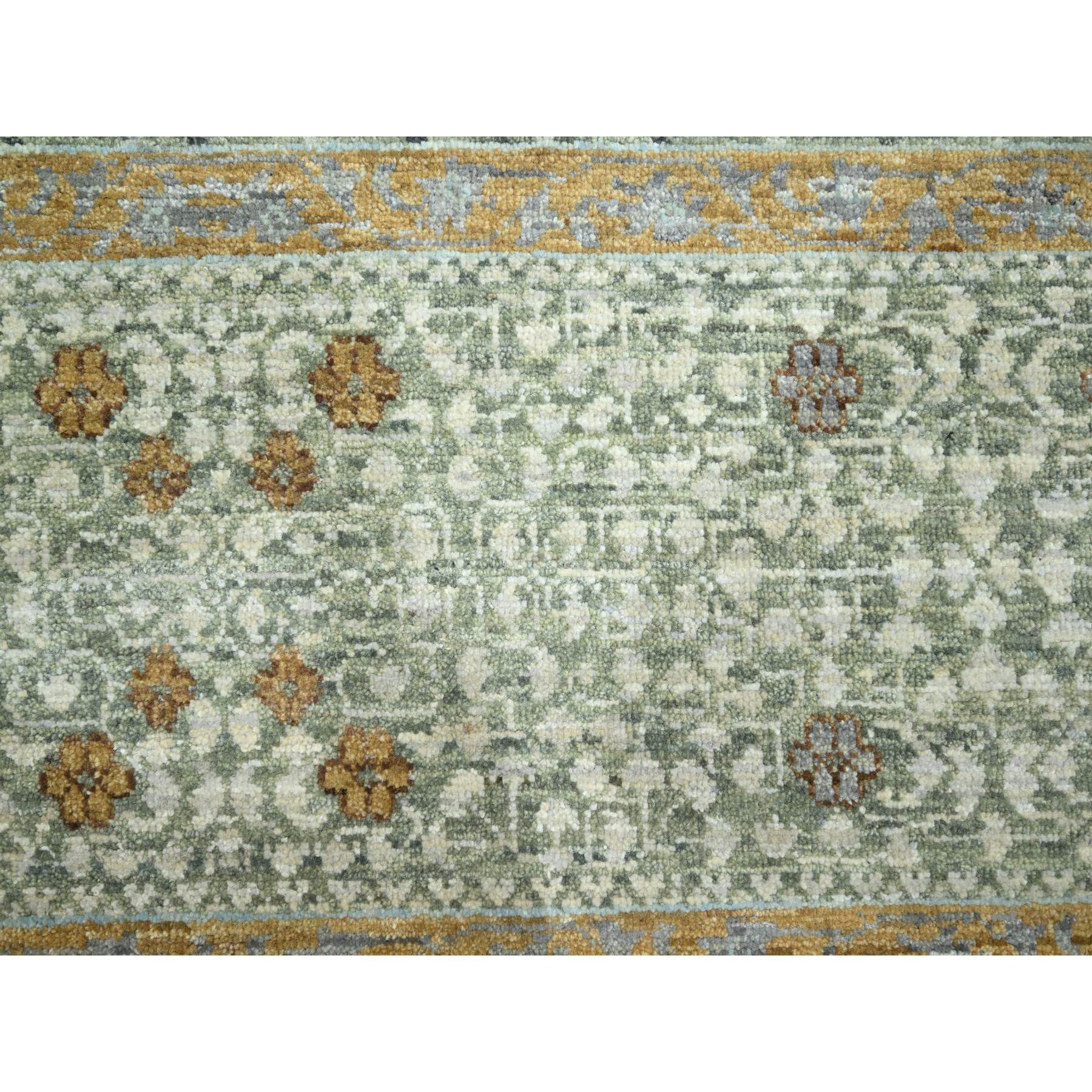 8'2"x10'4" Pistachio Green, Mamluk Design, Pre Historic 14th Century Influence, Natural Dyes, 100% Wool, Hand Knotted, Oriental Rug Sh76429