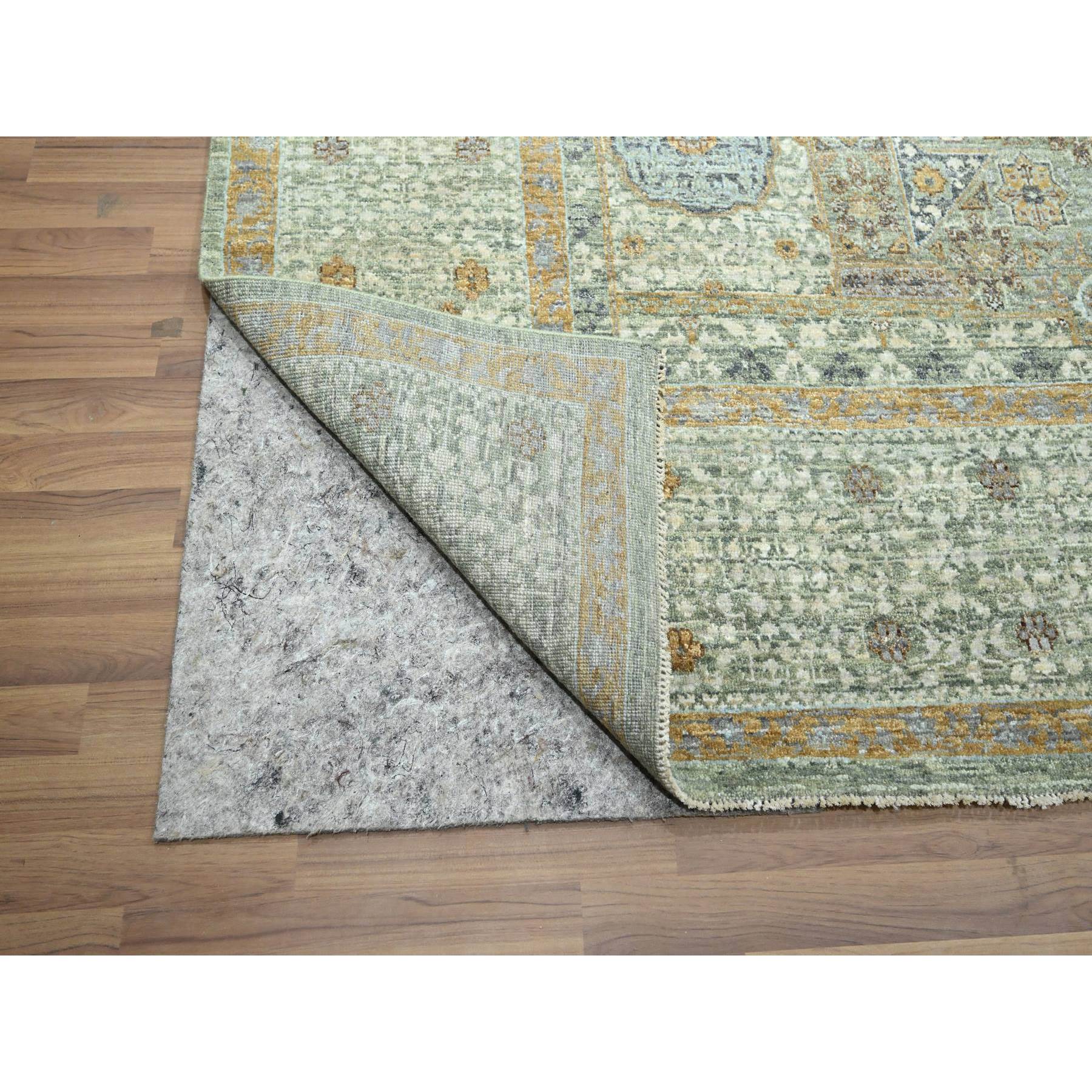 8'2"x10'1" Sage Green, Mamluk Design, Pre Historic 14th Century Influence, Natural Dyes, Hand Knotted, Pure Wool, Oriental Rug Sh76430