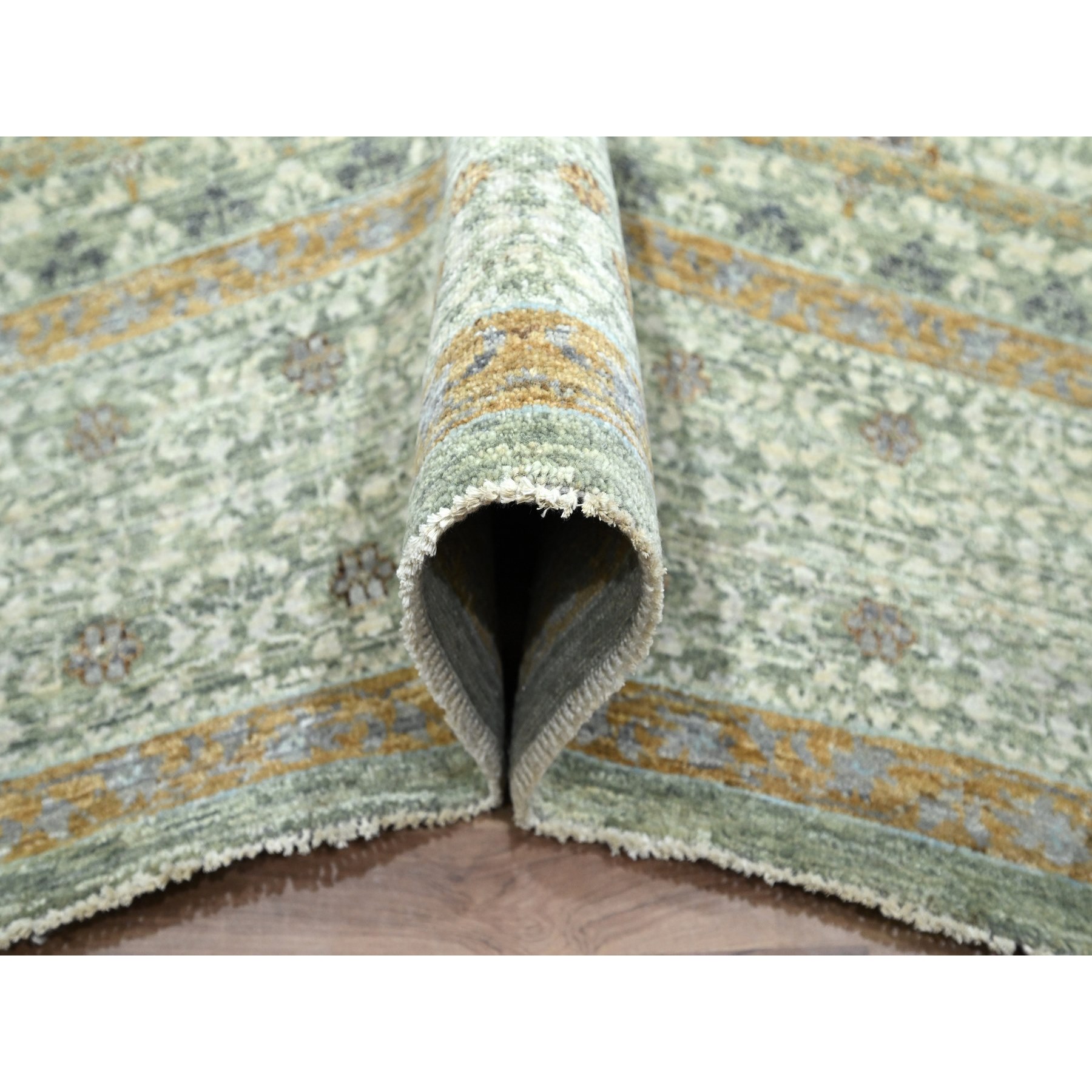 8'2"x10'1" Sage Green, Mamluk Design, Pre Historic 14th Century Influence, Natural Dyes, Hand Knotted, Pure Wool, Oriental Rug Sh76430