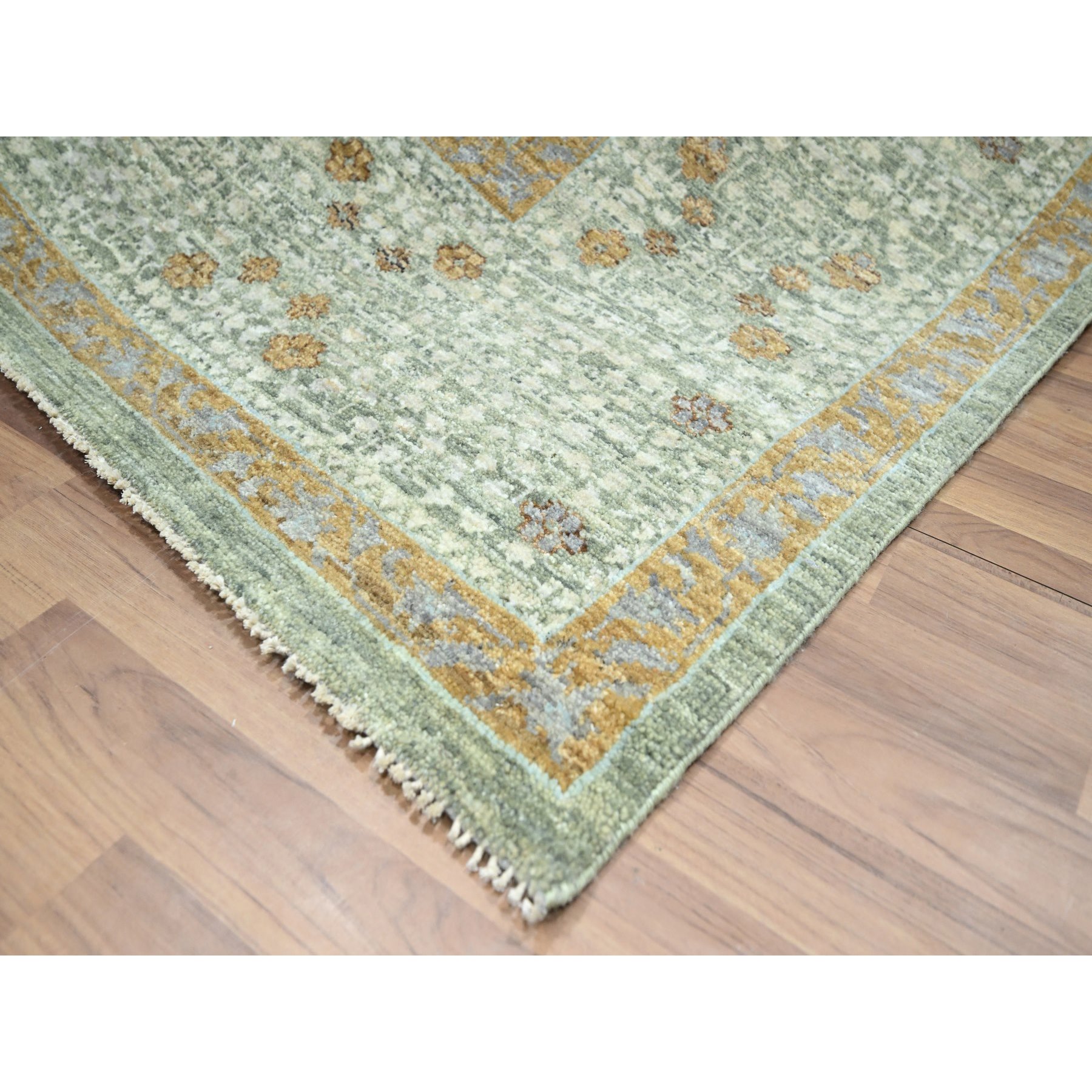 8'2"x10'1" Sage Green, Mamluk Design, Pre Historic 14th Century Influence, Natural Dyes, Hand Knotted, Pure Wool, Oriental Rug Sh76430