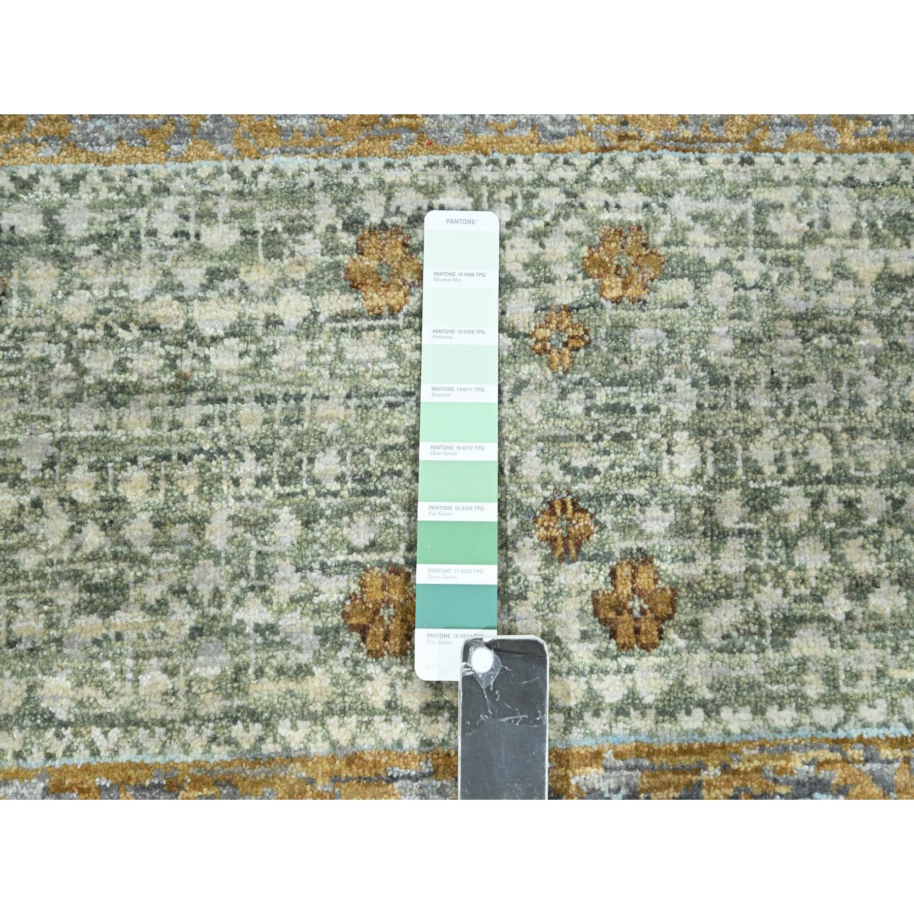 8'2"x10'1" Sage Green, Mamluk Design, Pre Historic 14th Century Influence, Natural Dyes, Hand Knotted, Pure Wool, Oriental Rug Sh76430