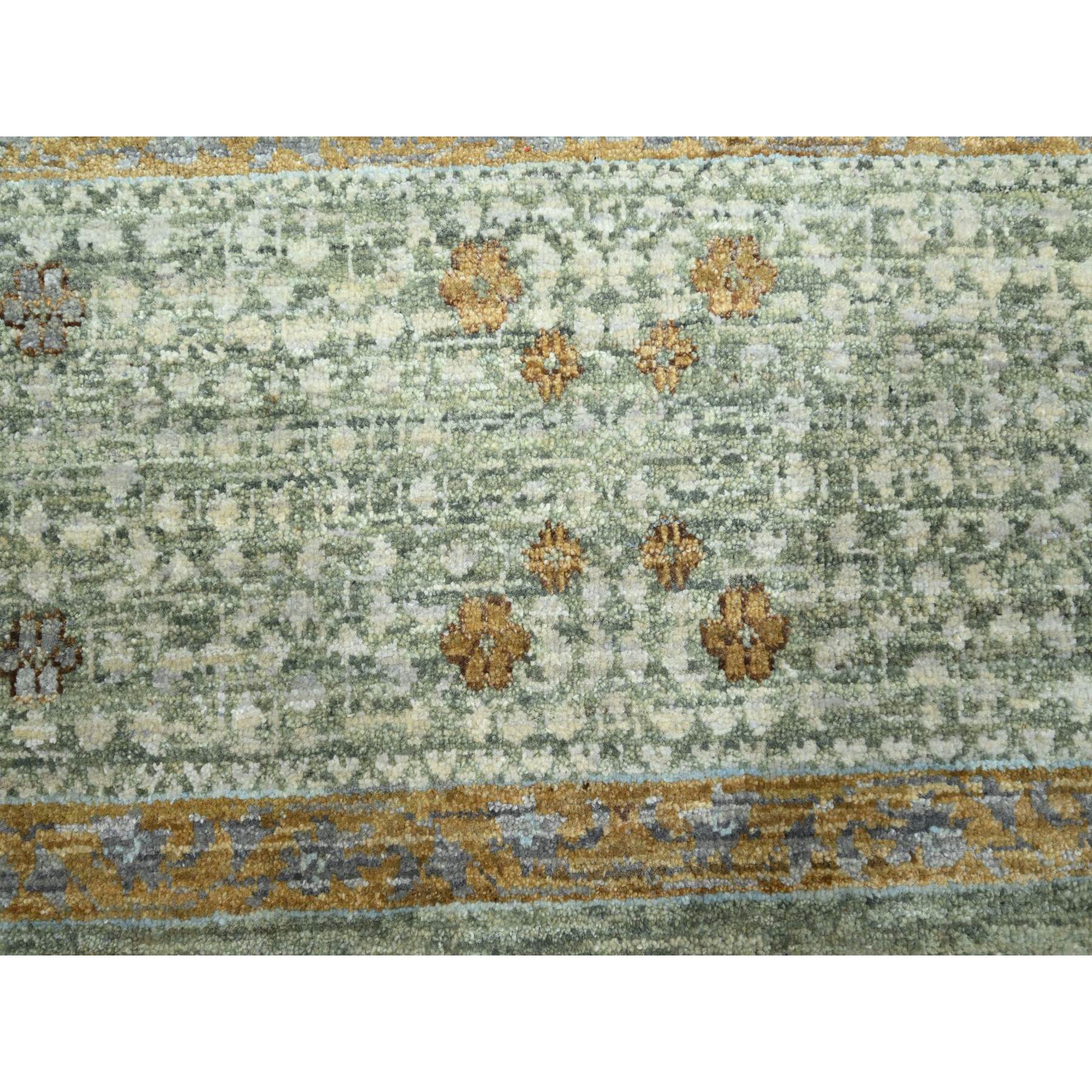 8'2"x10'1" Sage Green, Mamluk Design, Pre Historic 14th Century Influence, Natural Dyes, Hand Knotted, Pure Wool, Oriental Rug Sh76430