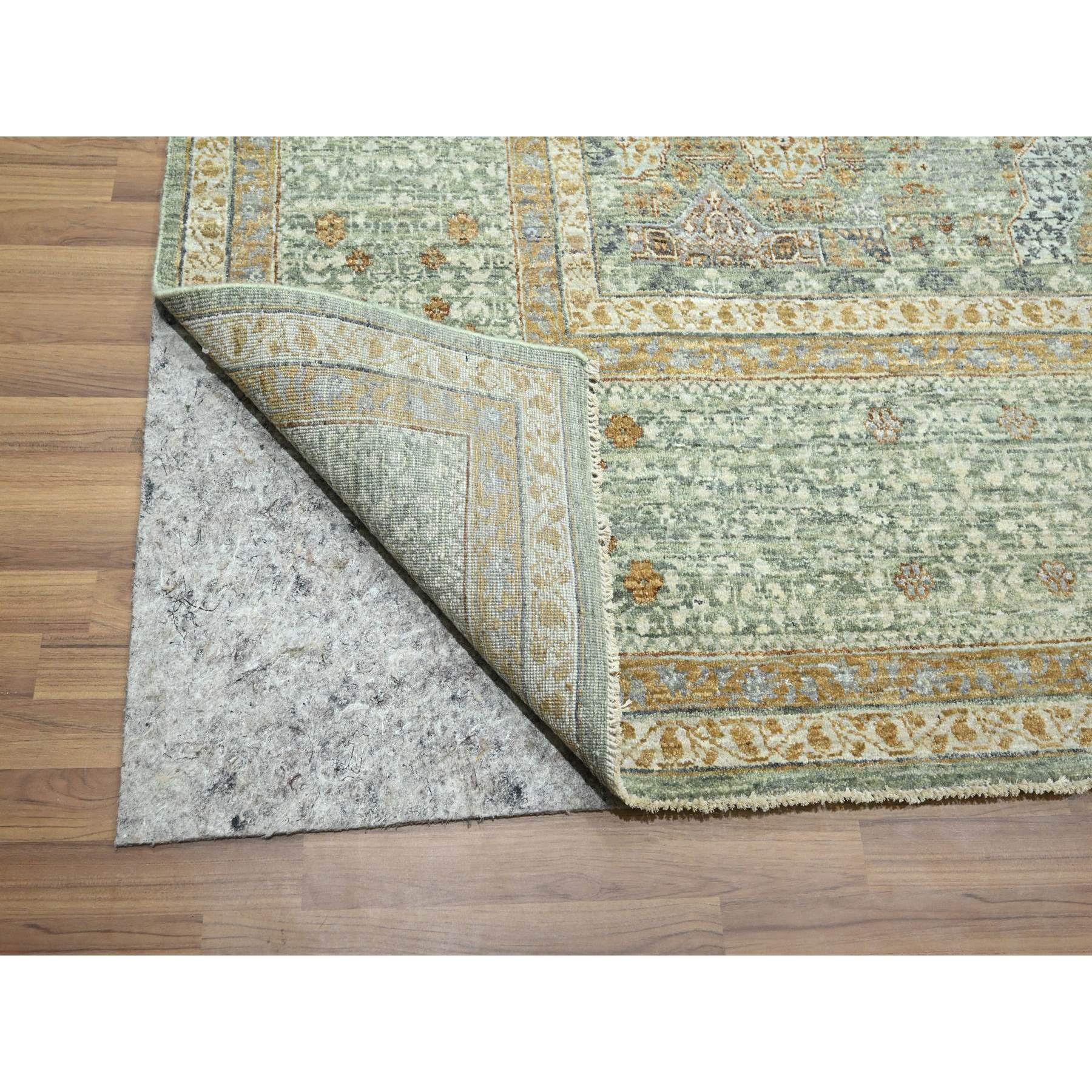 10'x14'1" Mint Green, Pre Historic 14th Century Influence, Mamluk Design, Natural Dyes, 100% Wool, Hand Knotted, Oriental Rug Sh76431