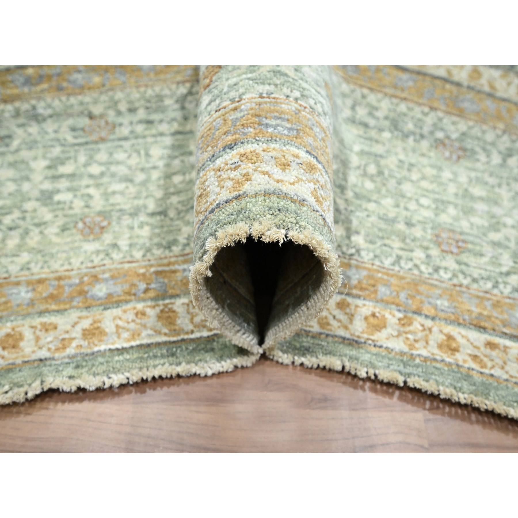 10'x14'1" Mint Green, Pre Historic 14th Century Influence, Mamluk Design, Natural Dyes, 100% Wool, Hand Knotted, Oriental Rug Sh76431
