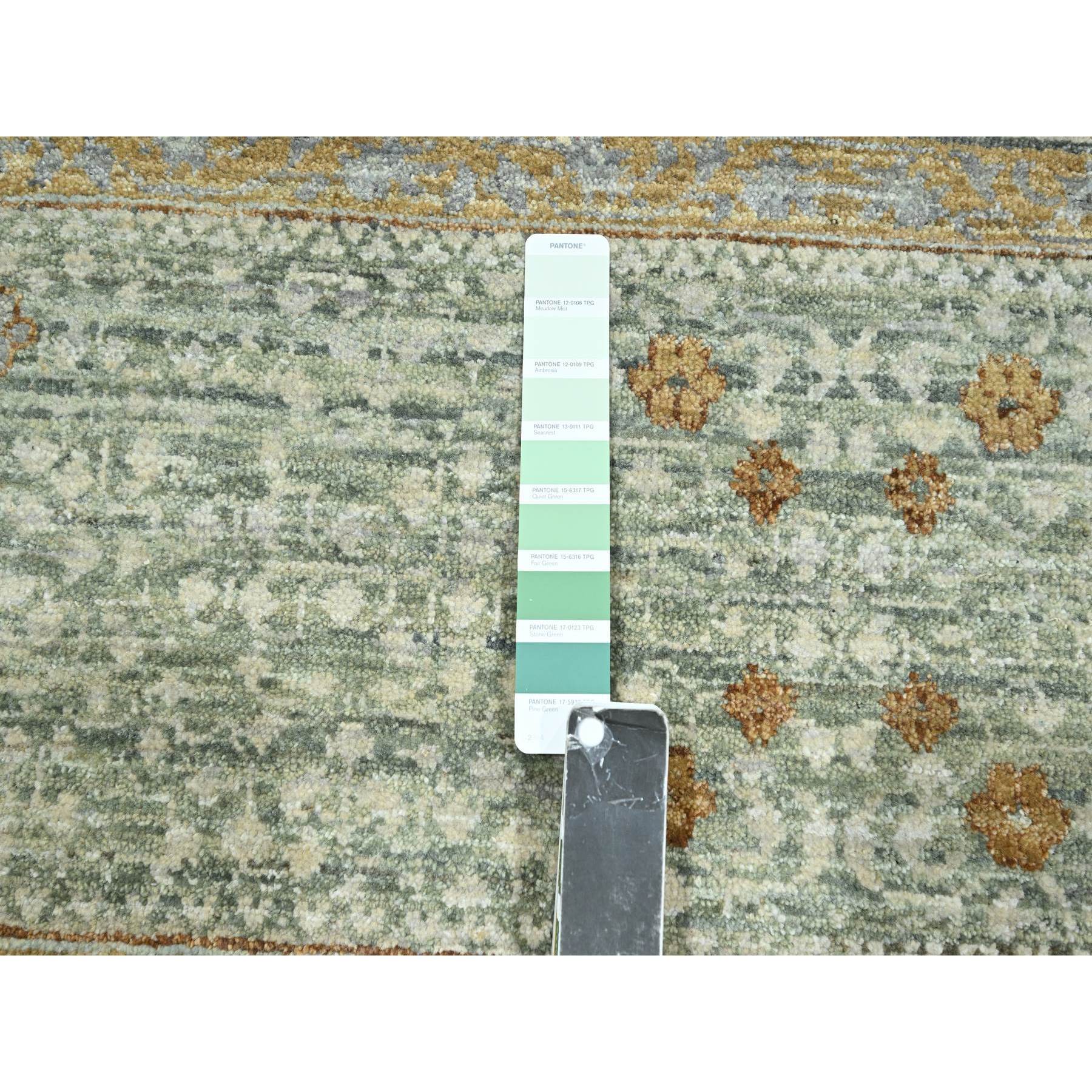 10'x14'1" Mint Green, Pre Historic 14th Century Influence, Mamluk Design, Natural Dyes, 100% Wool, Hand Knotted, Oriental Rug Sh76431