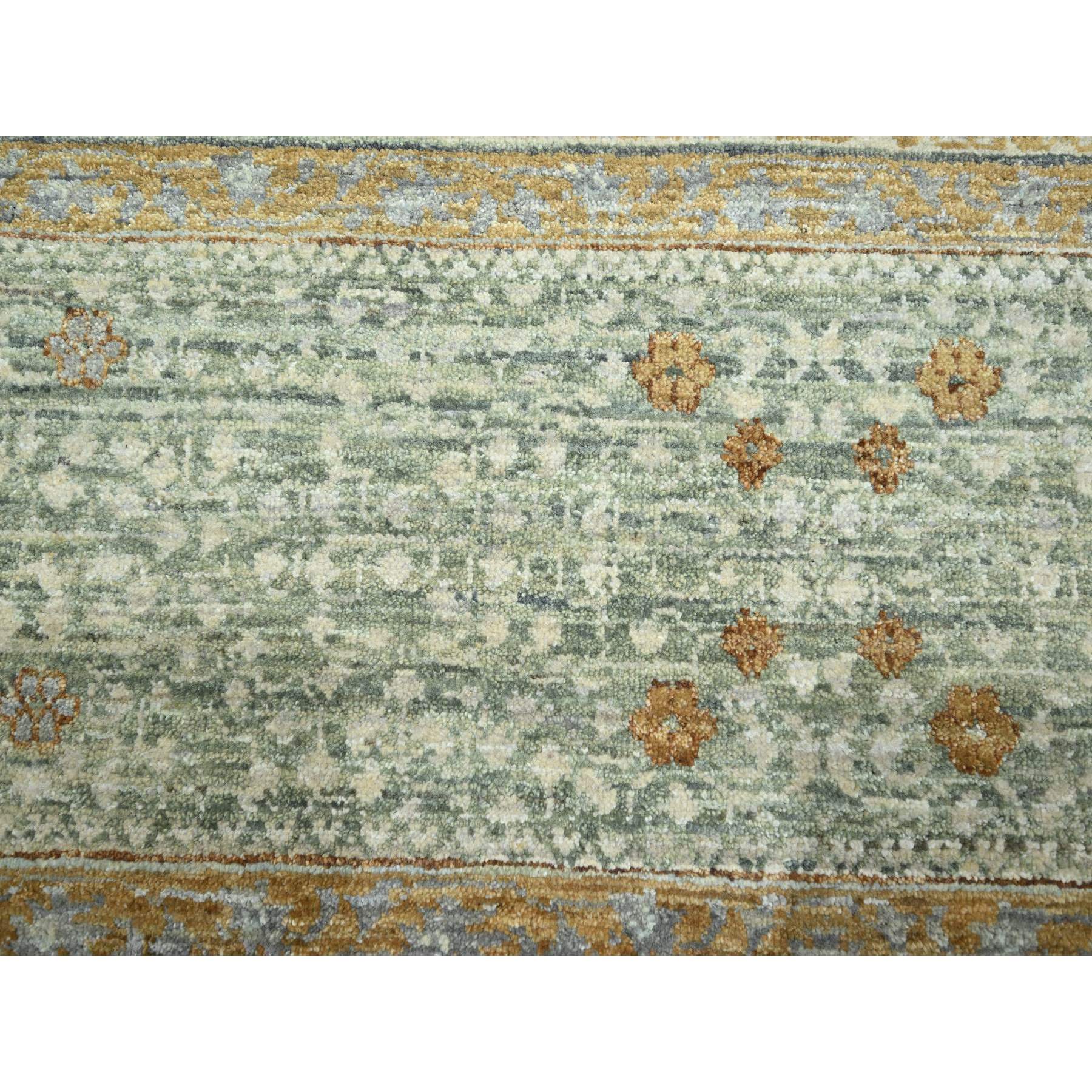 10'x14'1" Mint Green, Pre Historic 14th Century Influence, Mamluk Design, Natural Dyes, 100% Wool, Hand Knotted, Oriental Rug Sh76431