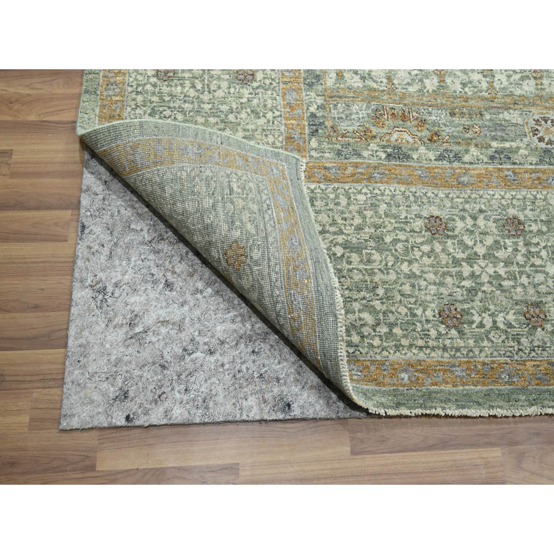 9'x12'1" Pistachio Green, Mamluk Design, Pre Historic 14th Century Influence, Natural Dyes, Pure Wool, Hand Knotted, Oriental Rug Sh76432