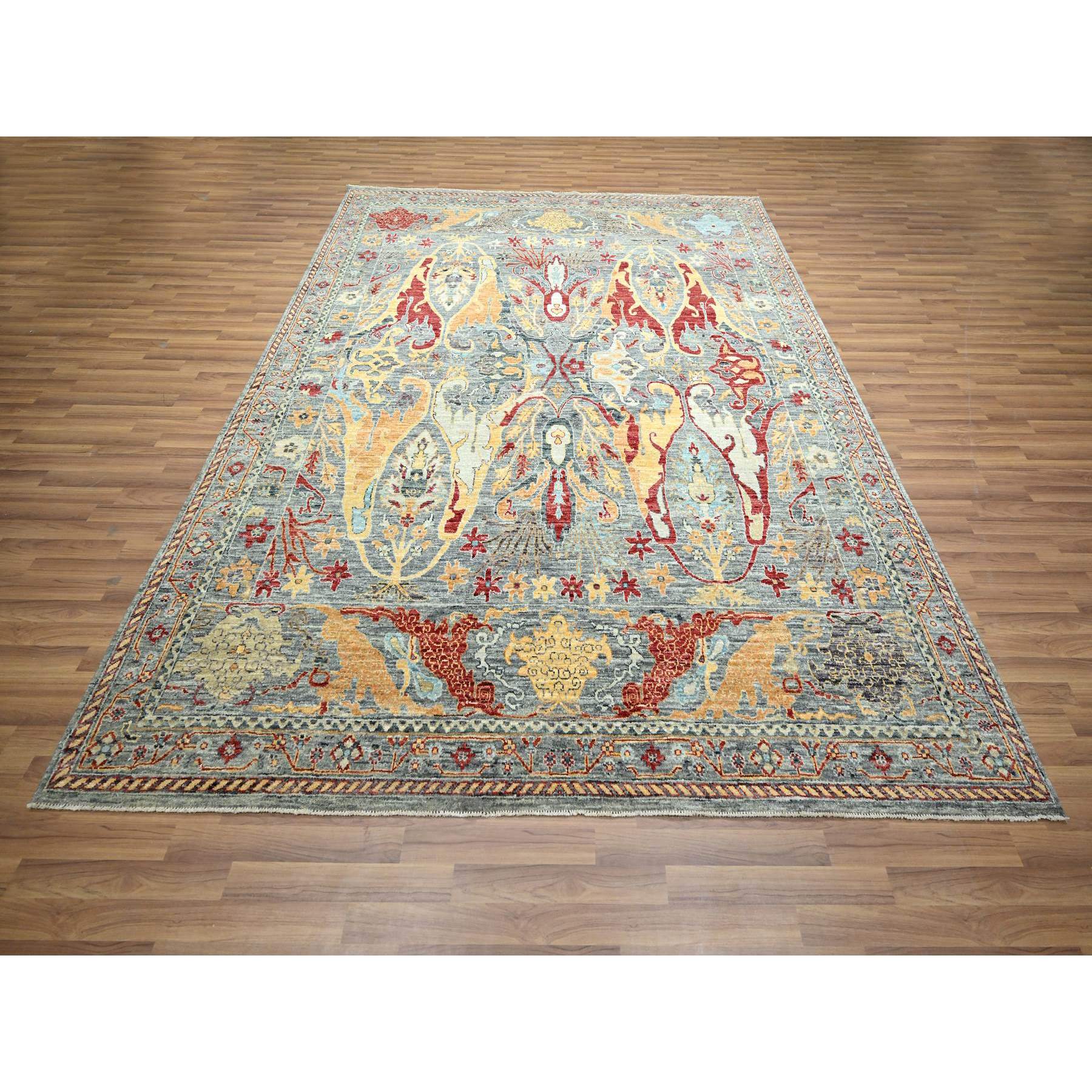 8'x10' Neutral Gray, Bijar Garus Design with Pastel Colors, Thick and Plush, Hand Knotted, Pure Wool, Oriental Rug Sh76433