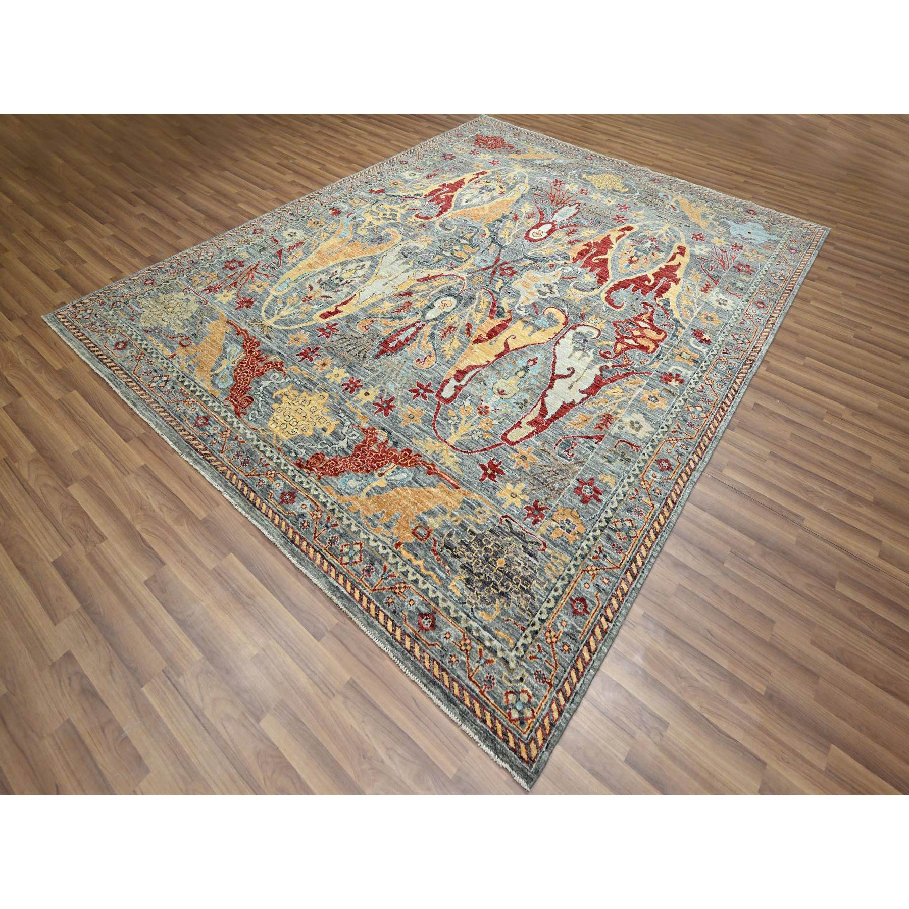 8'x10' Neutral Gray, Bijar Garus Design with Pastel Colors, Thick and Plush, Hand Knotted, Pure Wool, Oriental Rug Sh76433
