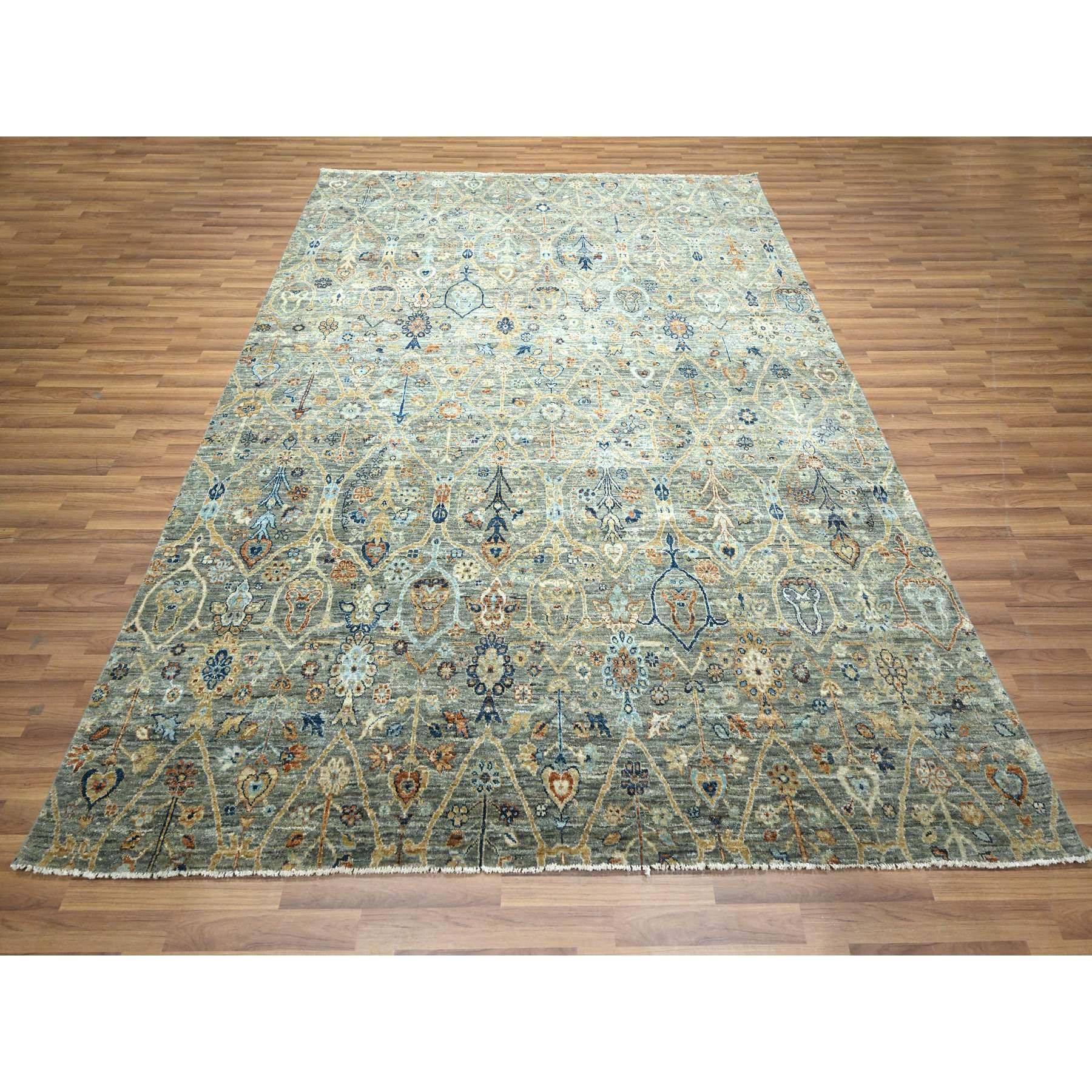 8'x9'10" Nevada Gray, Persian Garden Pattern, Hand Knotted, Pure Wool, Densely Woven, Oriental Rug Sh76434