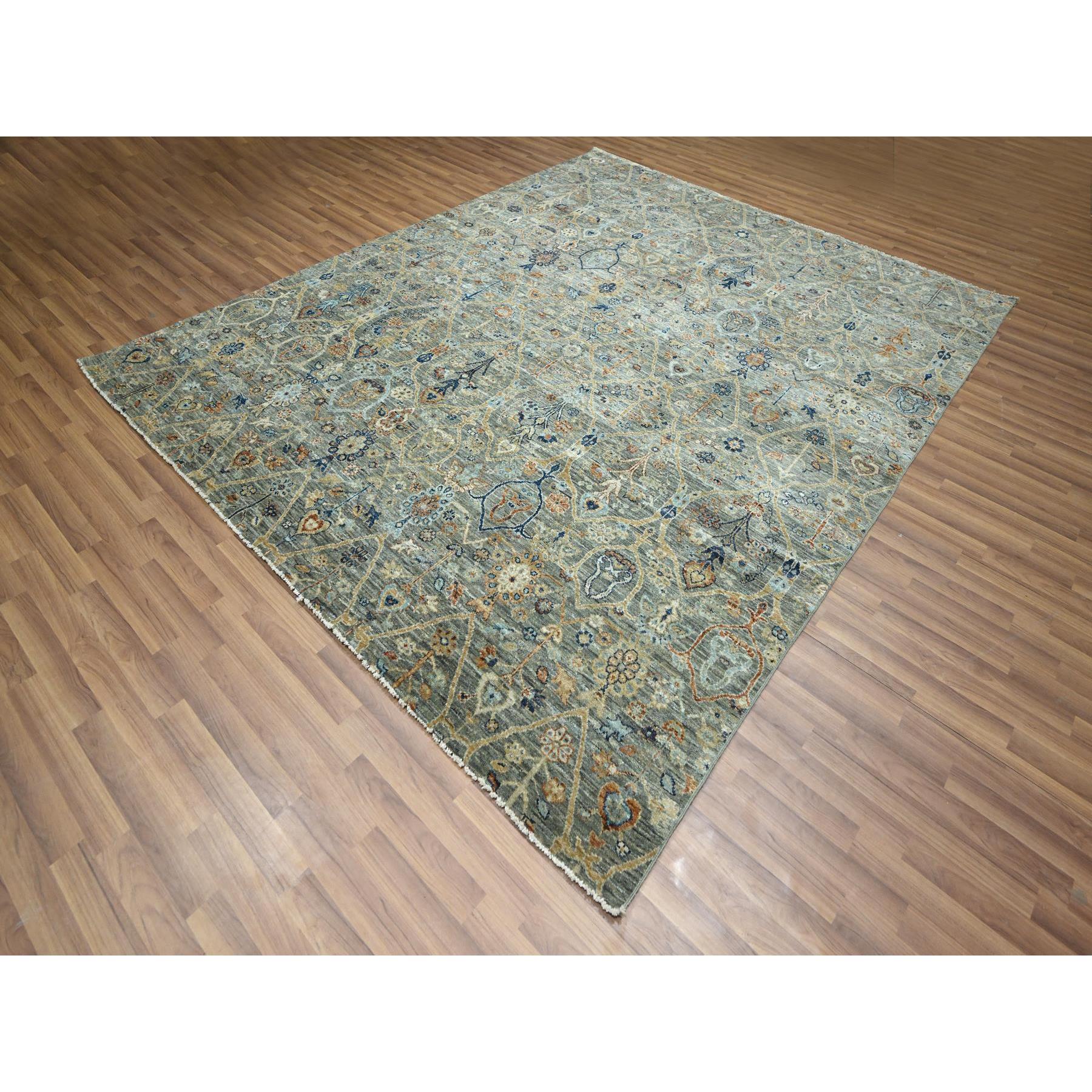 8'x9'10" Nevada Gray, Persian Garden Pattern, Hand Knotted, Pure Wool, Densely Woven, Oriental Rug Sh76434