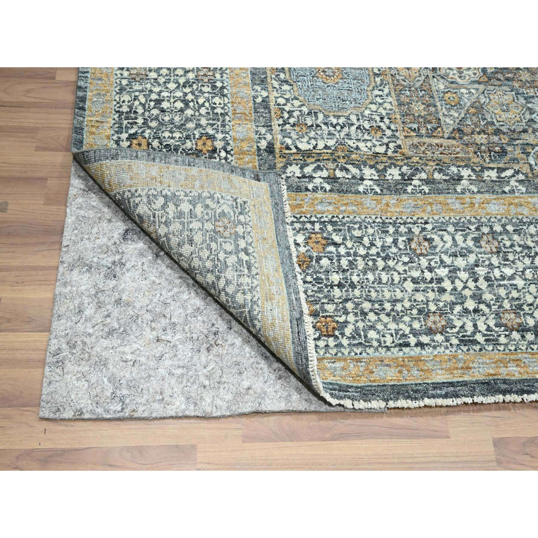8'3"x10'1" Charcoal Gray, Mamluk Design, Pre Historic 14th Century Influence, Natural Dyes, 100% Wool, Hand Knotted, Oriental Rug Sh76435