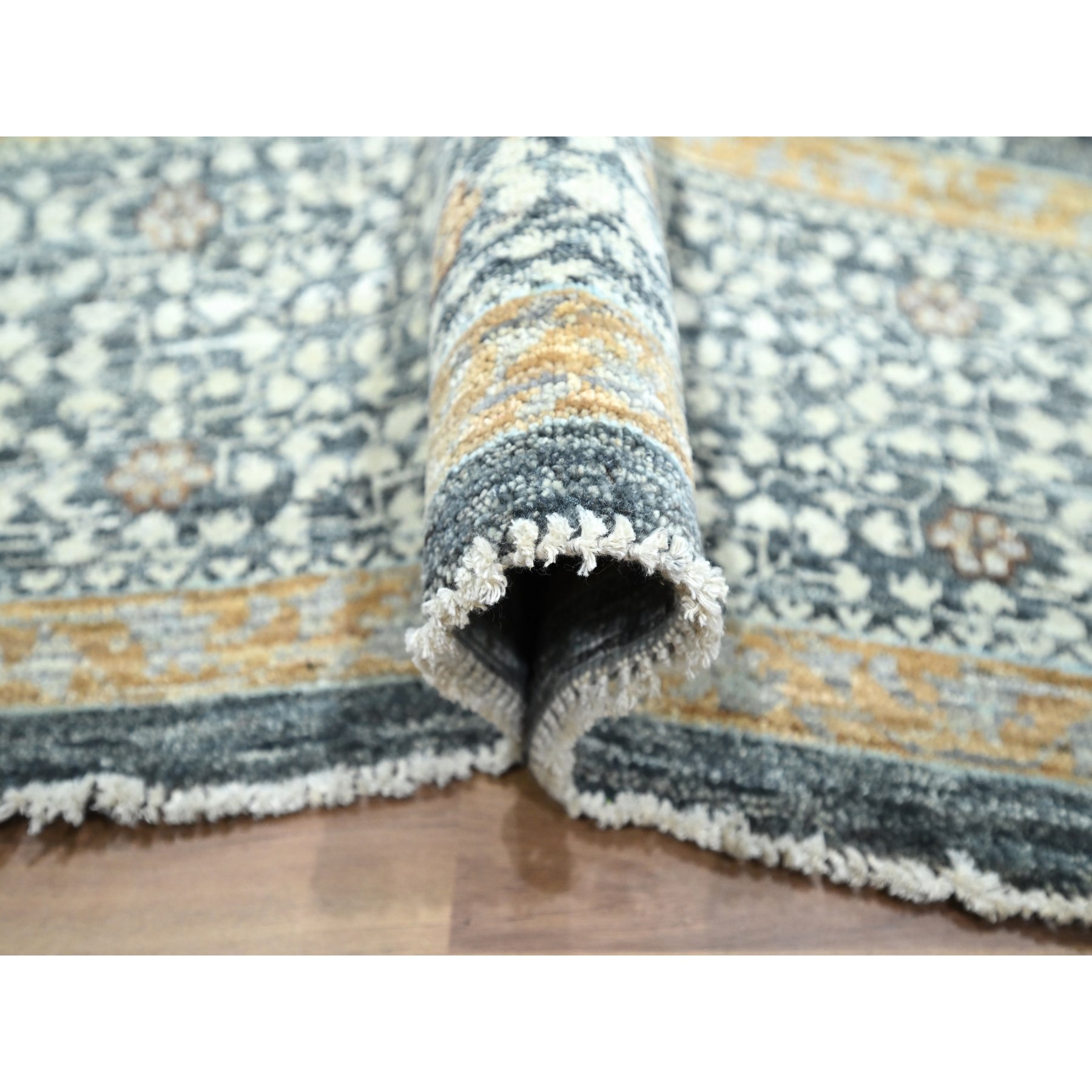 8'3"x10'1" Charcoal Gray, Mamluk Design, Pre Historic 14th Century Influence, Natural Dyes, 100% Wool, Hand Knotted, Oriental Rug Sh76435