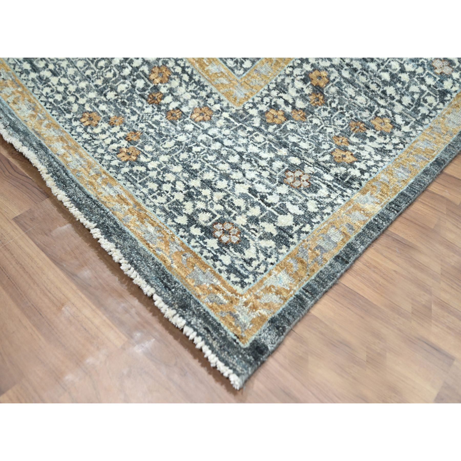 8'3"x10'1" Charcoal Gray, Mamluk Design, Pre Historic 14th Century Influence, Natural Dyes, 100% Wool, Hand Knotted, Oriental Rug Sh76435