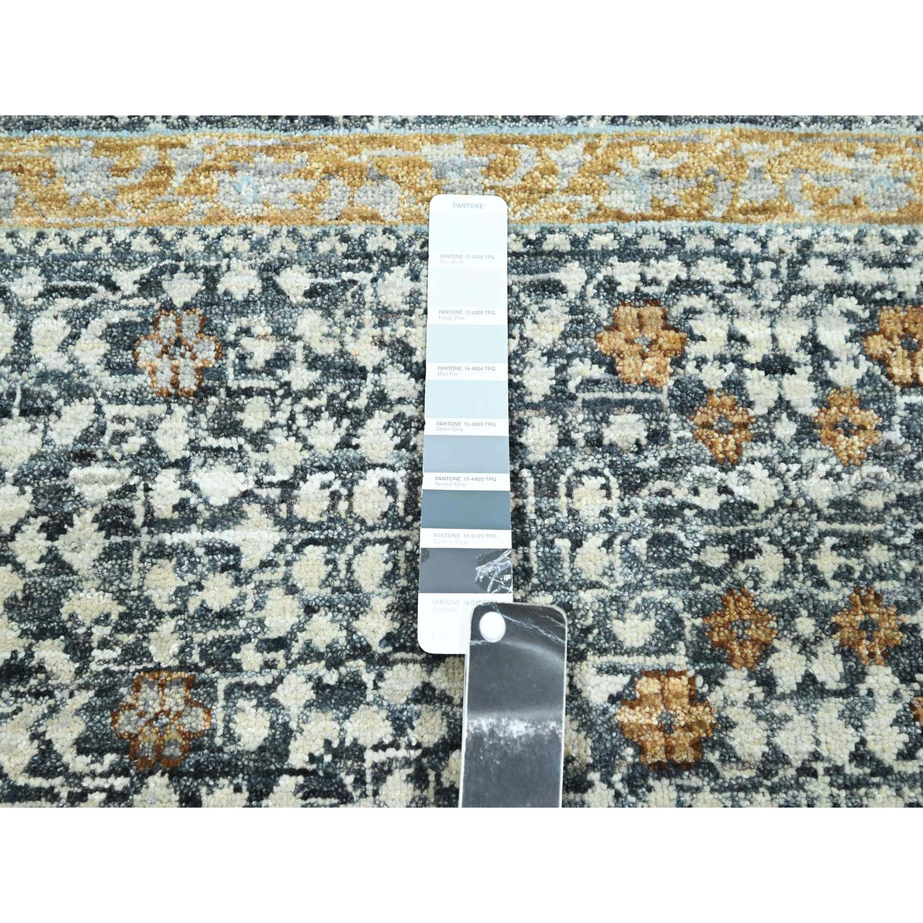 8'3"x10'1" Charcoal Gray, Mamluk Design, Pre Historic 14th Century Influence, Natural Dyes, 100% Wool, Hand Knotted, Oriental Rug Sh76435