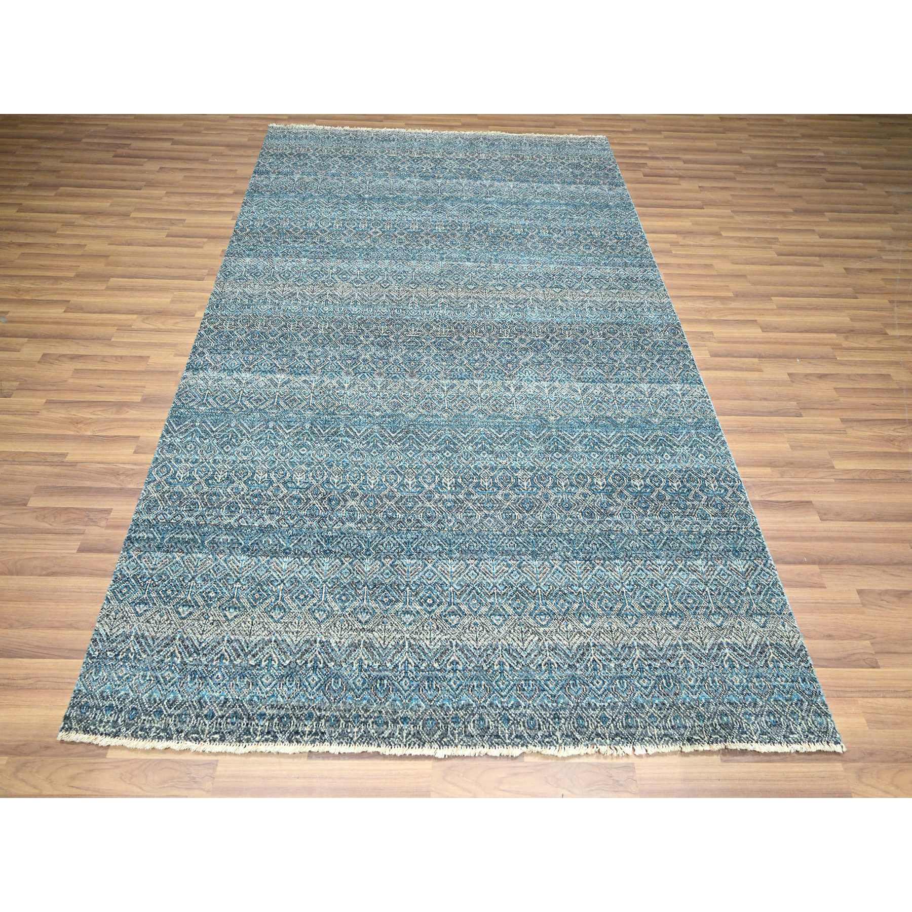 6'x9' Cerulean Blue, Kohinoor Herat Pattern, Small Geometric Repetitive Diamond Design, Soft Wool, Tone On Tone, Hand Knotted, Oriental Rug Sh76436
