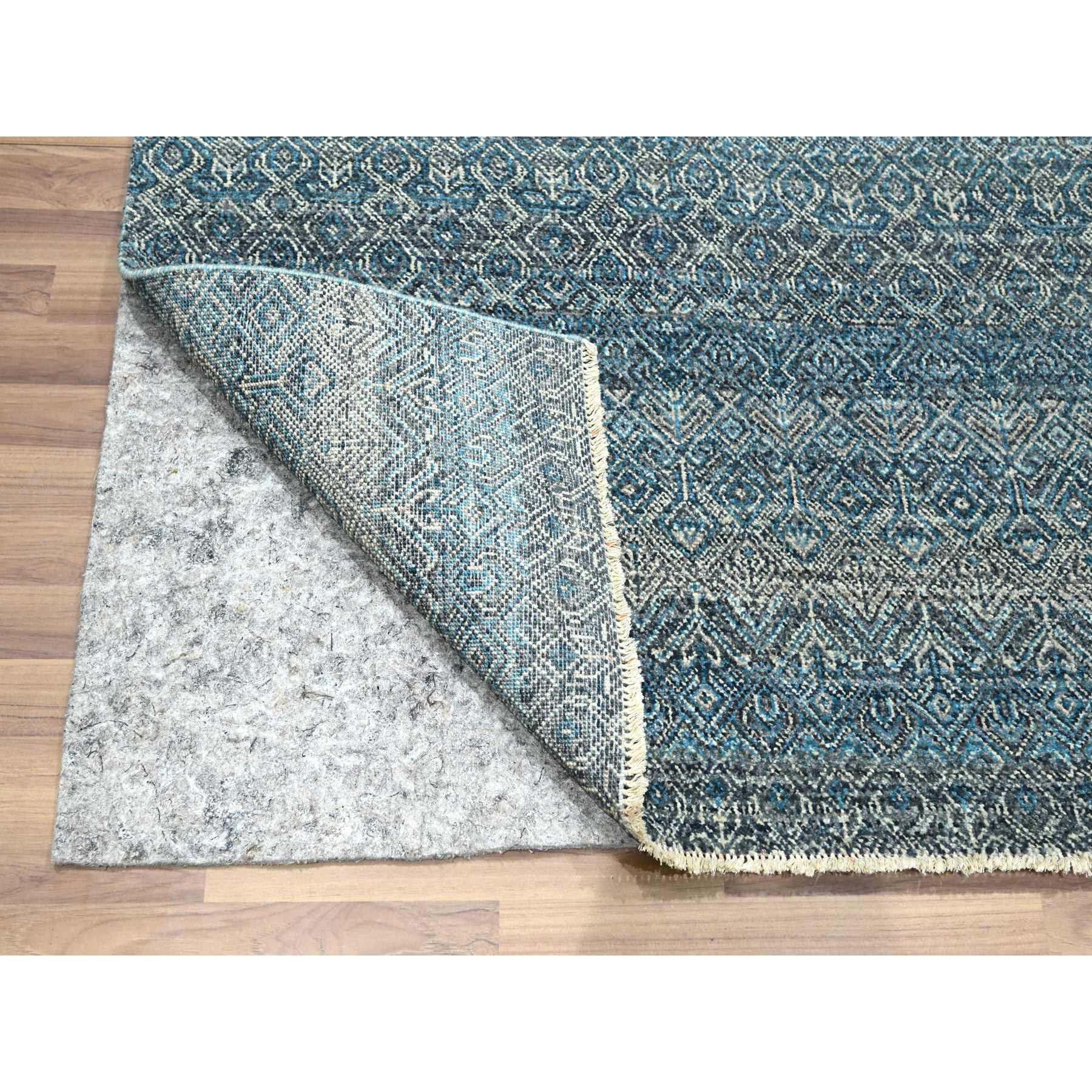 6'x9' Cerulean Blue, Kohinoor Herat Pattern, Small Geometric Repetitive Diamond Design, Soft Wool, Tone On Tone, Hand Knotted, Oriental Rug Sh76436