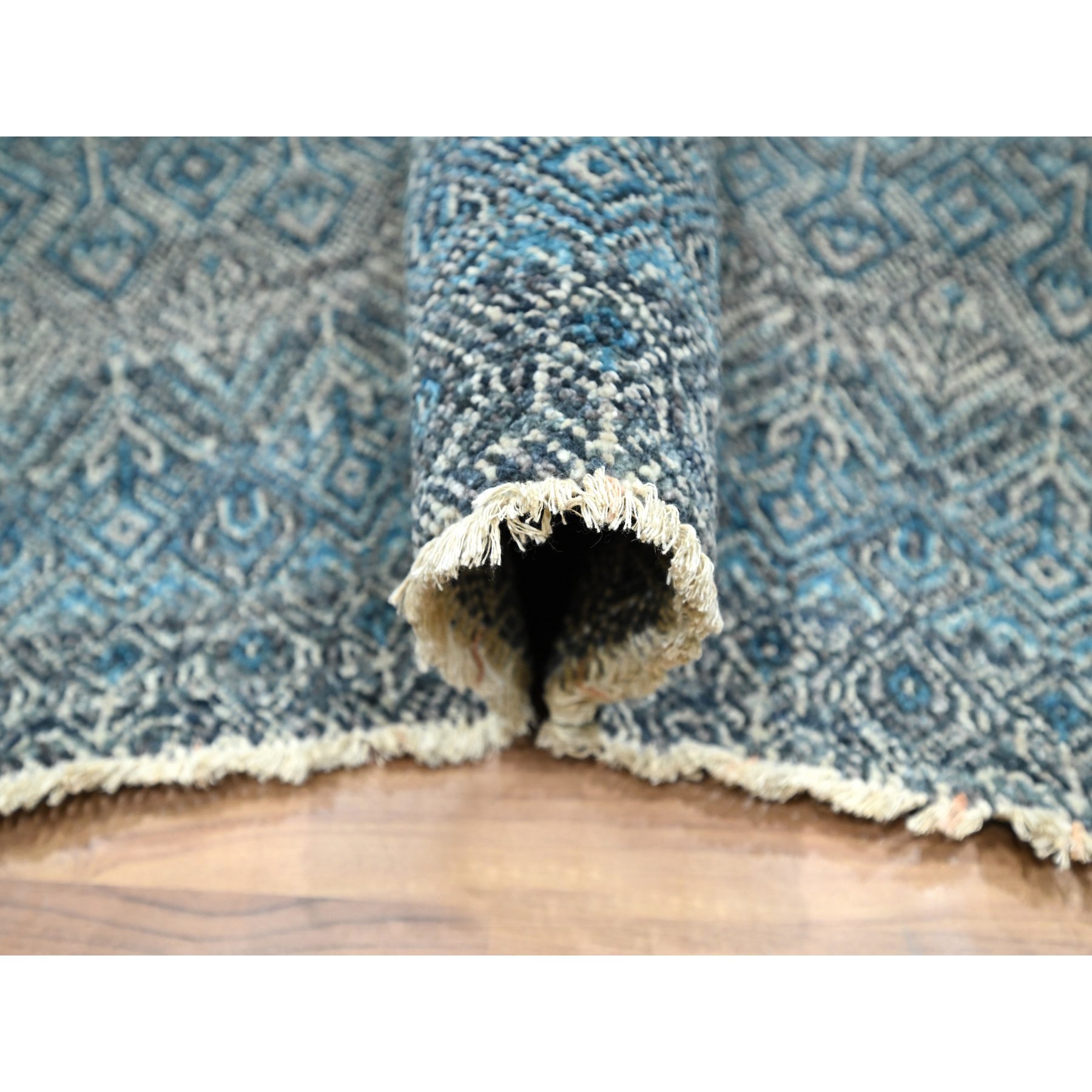 6'x9' Cerulean Blue, Kohinoor Herat Pattern, Small Geometric Repetitive Diamond Design, Soft Wool, Tone On Tone, Hand Knotted, Oriental Rug Sh76436