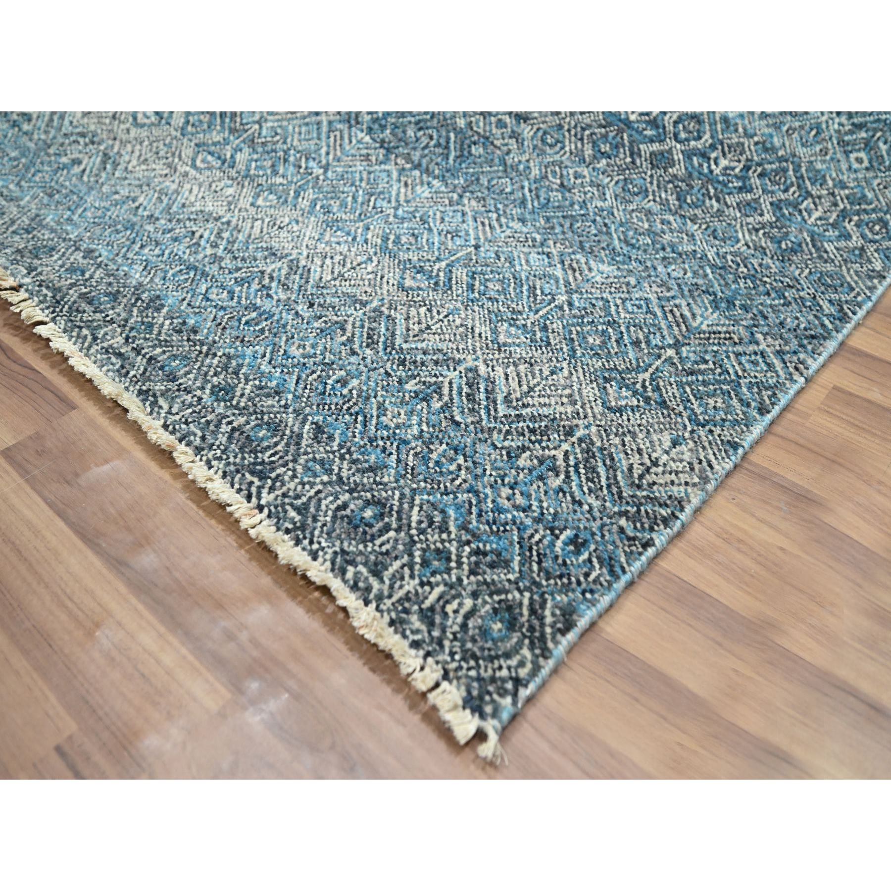 6'x9' Cerulean Blue, Kohinoor Herat Pattern, Small Geometric Repetitive Diamond Design, Soft Wool, Tone On Tone, Hand Knotted, Oriental Rug Sh76436