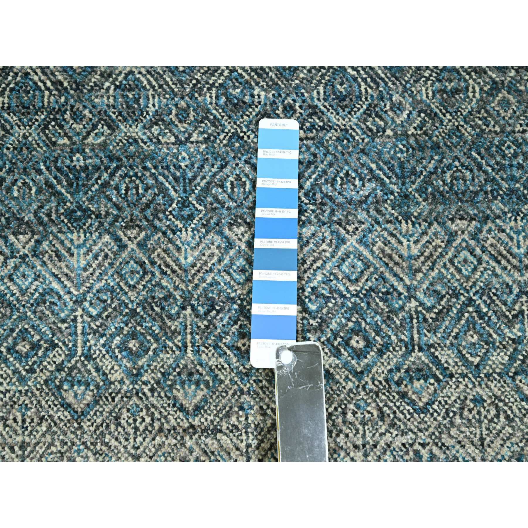 6'x9' Cerulean Blue, Kohinoor Herat Pattern, Small Geometric Repetitive Diamond Design, Soft Wool, Tone On Tone, Hand Knotted, Oriental Rug Sh76436