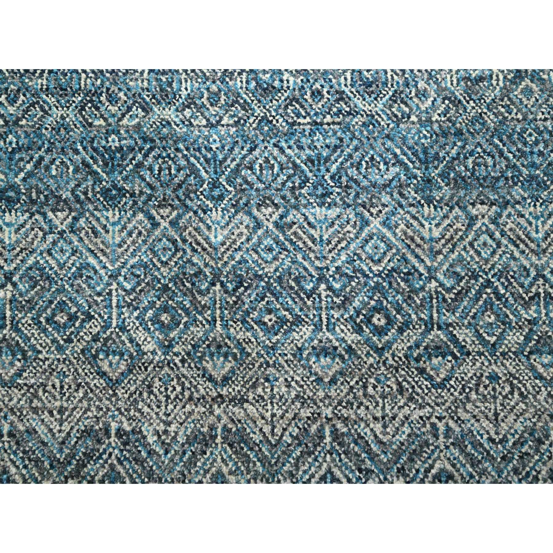 6'x9' Cerulean Blue, Kohinoor Herat Pattern, Small Geometric Repetitive Diamond Design, Soft Wool, Tone On Tone, Hand Knotted, Oriental Rug Sh76436
