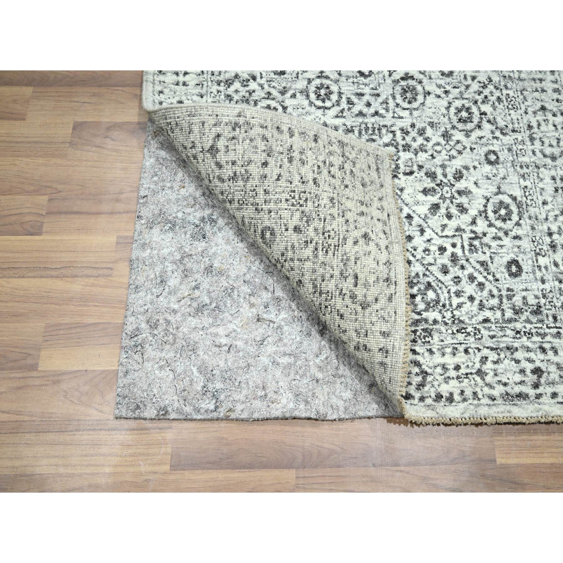 2'7"x12' Vista White, Pre Historic 14th Century Influence, Mamluk Design, Natural Dyes, Hand Knotted, Pure Wool, Runner, Oriental Rug Sh76437