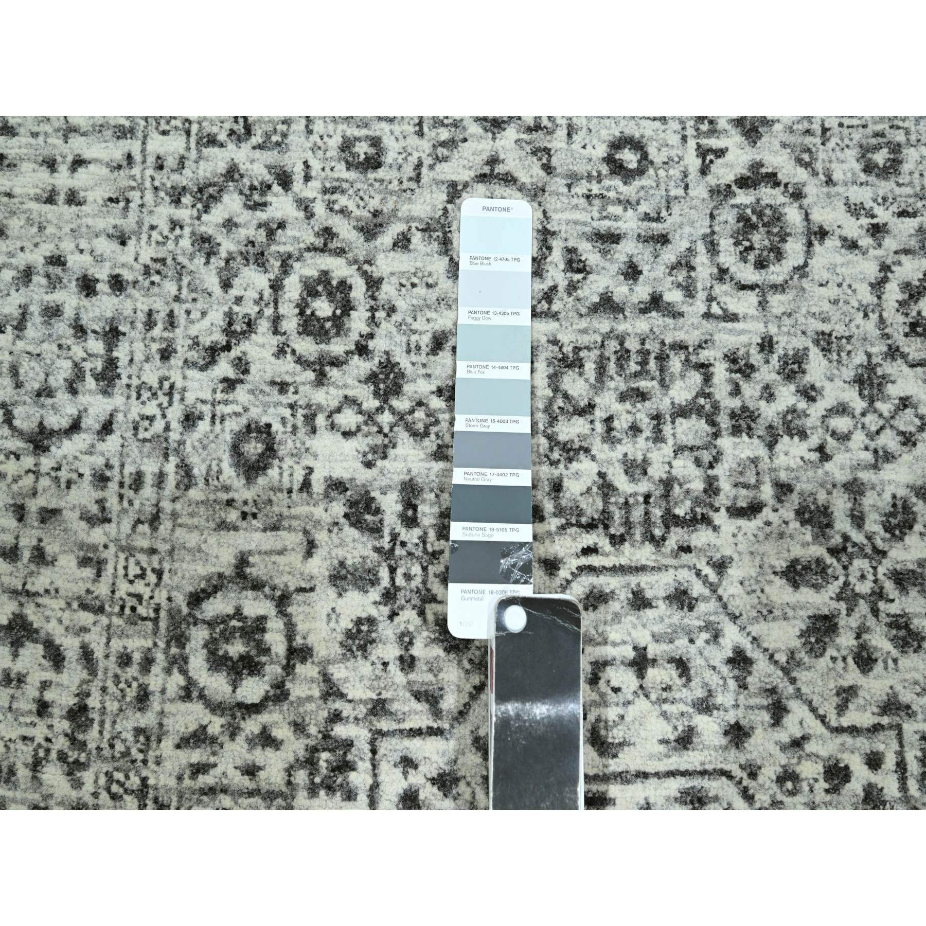 2'7"x12' Vista White, Pre Historic 14th Century Influence, Mamluk Design, Natural Dyes, Hand Knotted, Pure Wool, Runner, Oriental Rug Sh76437