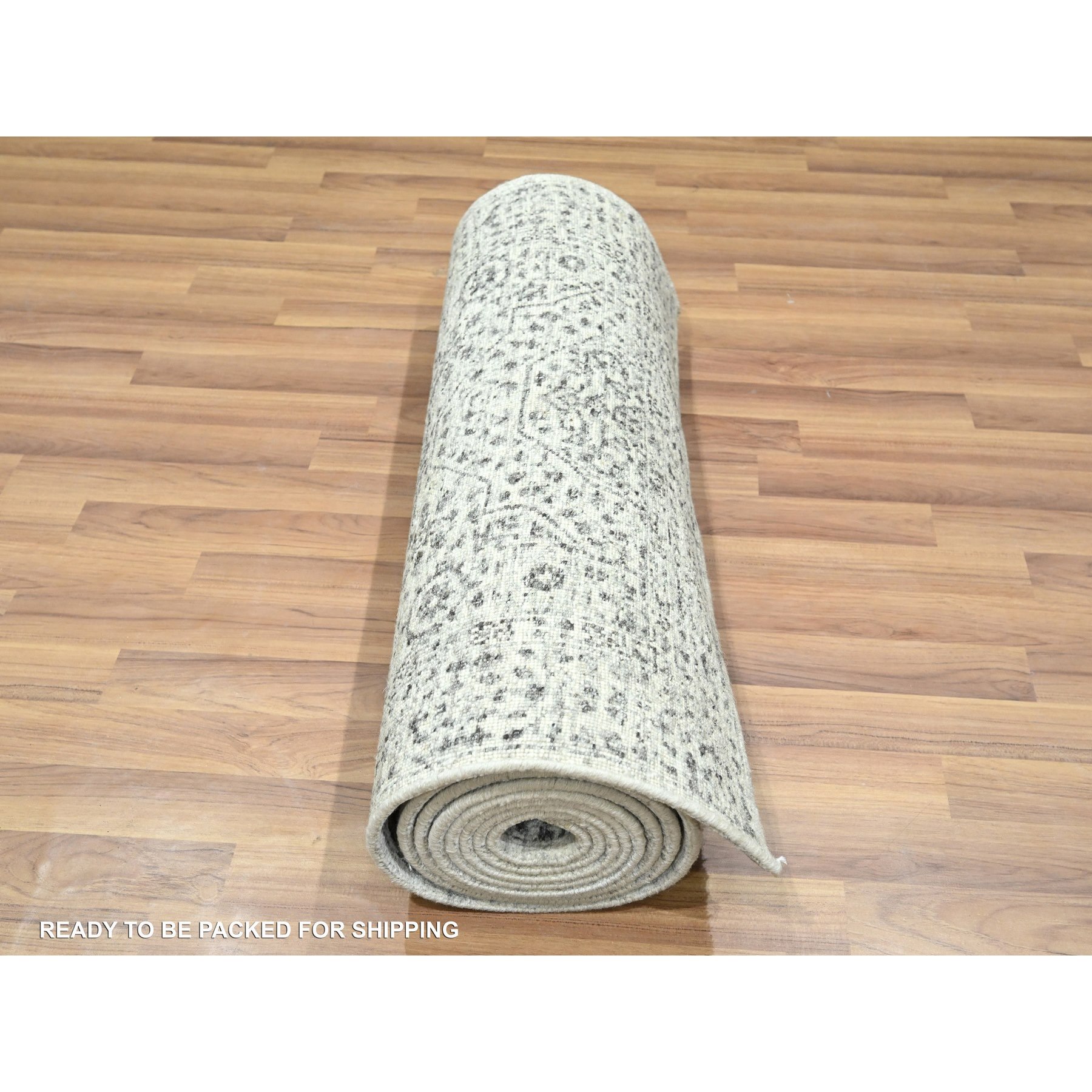 2'7"x12' Vista White, Pre Historic 14th Century Influence, Mamluk Design, Natural Dyes, Hand Knotted, Pure Wool, Runner, Oriental Rug Sh76437