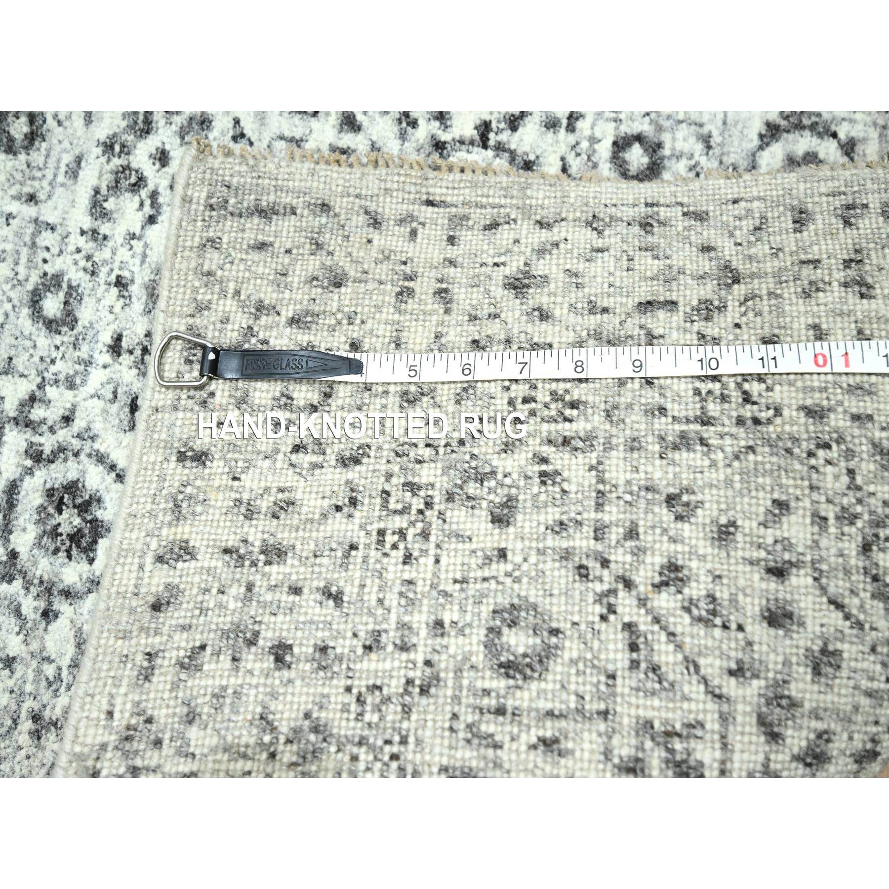 2'7"x12' Vista White, Pre Historic 14th Century Influence, Mamluk Design, Natural Dyes, Hand Knotted, Pure Wool, Runner, Oriental Rug Sh76437