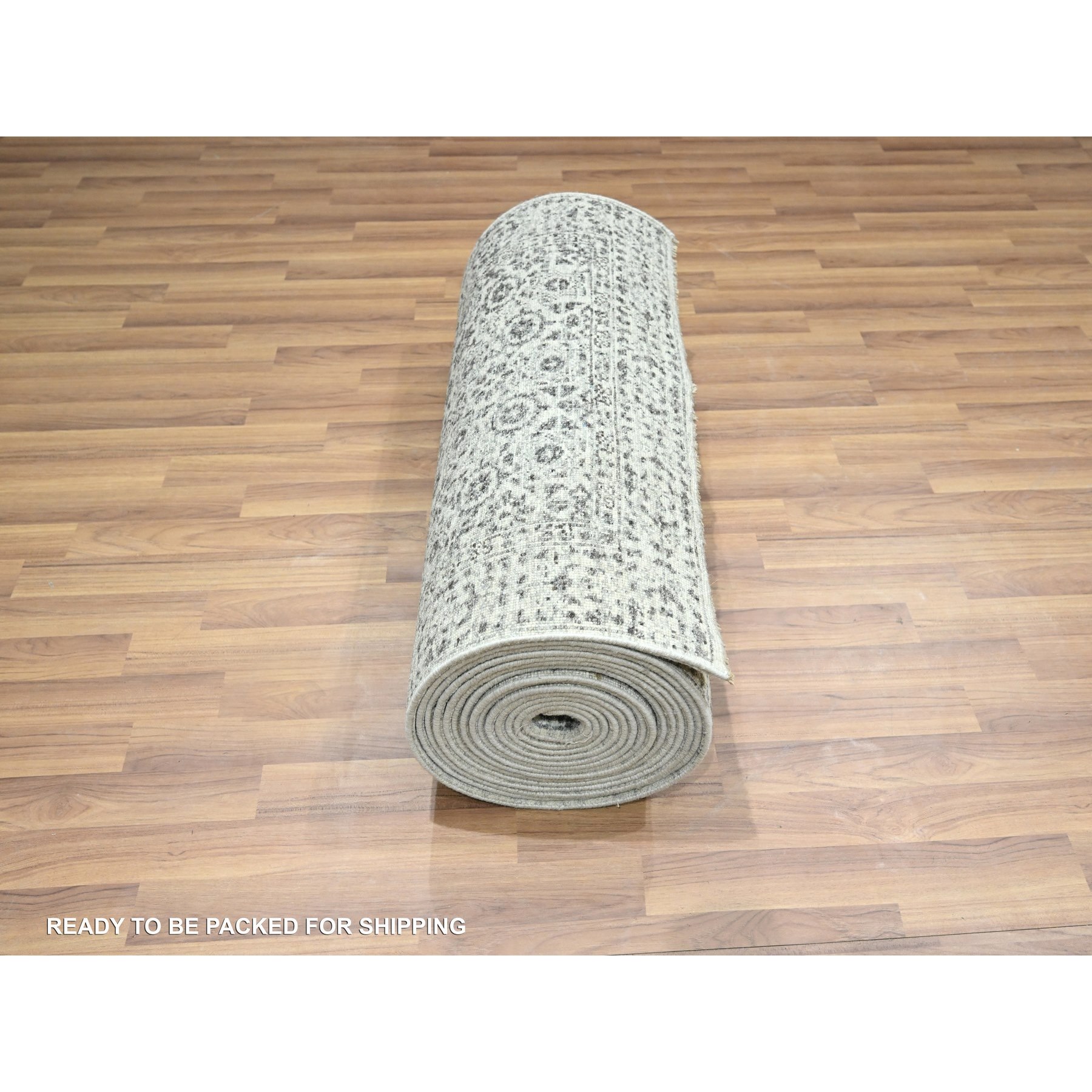 2'8"x26' Porcelain White, Mamluk Design, Pre Historic 14th Century Influence, Natural Dyes, Hand Knotted, Pure Wool, XL Runner, Oriental Rug Sh76438