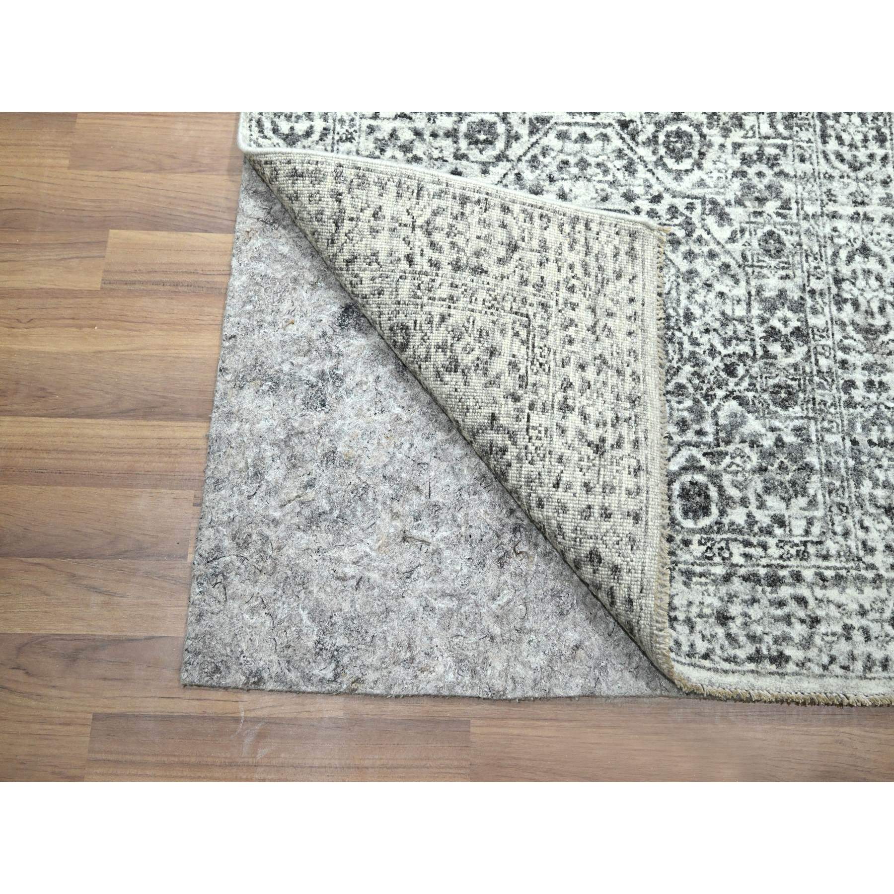 2'6"x30' Daisy White, Mamluk Design, Pre Historic 14th Century Influence, Natural Dyes, Hand Knotted, Pure Wool, XL Runner, Oriental Rug Sh76439