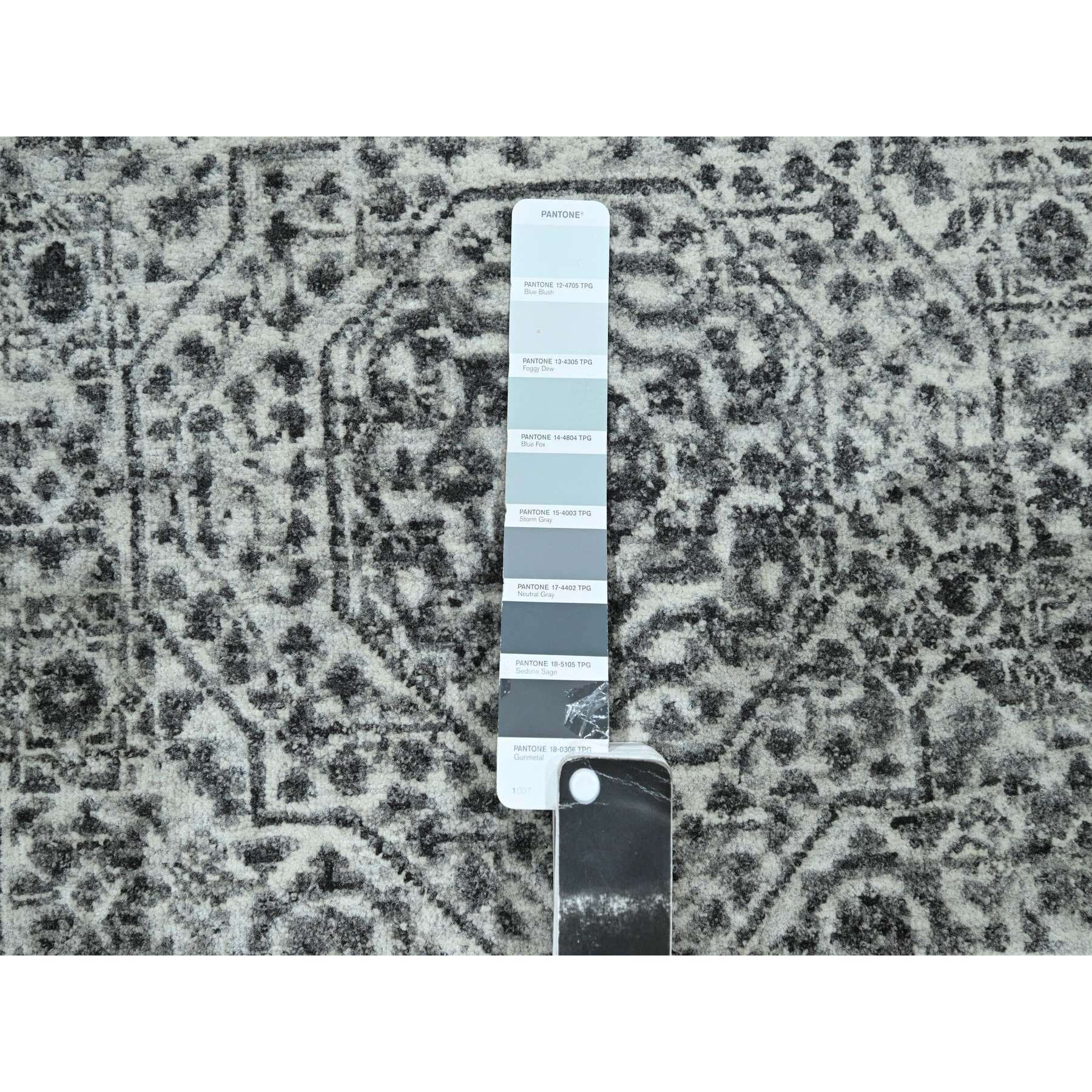 2'6"x30' Daisy White, Mamluk Design, Pre Historic 14th Century Influence, Natural Dyes, Hand Knotted, Pure Wool, XL Runner, Oriental Rug Sh76439