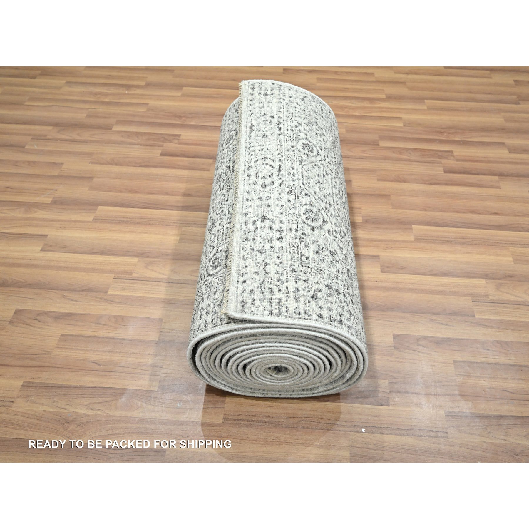 2'6"x30' Daisy White, Mamluk Design, Pre Historic 14th Century Influence, Natural Dyes, Hand Knotted, Pure Wool, XL Runner, Oriental Rug Sh76439