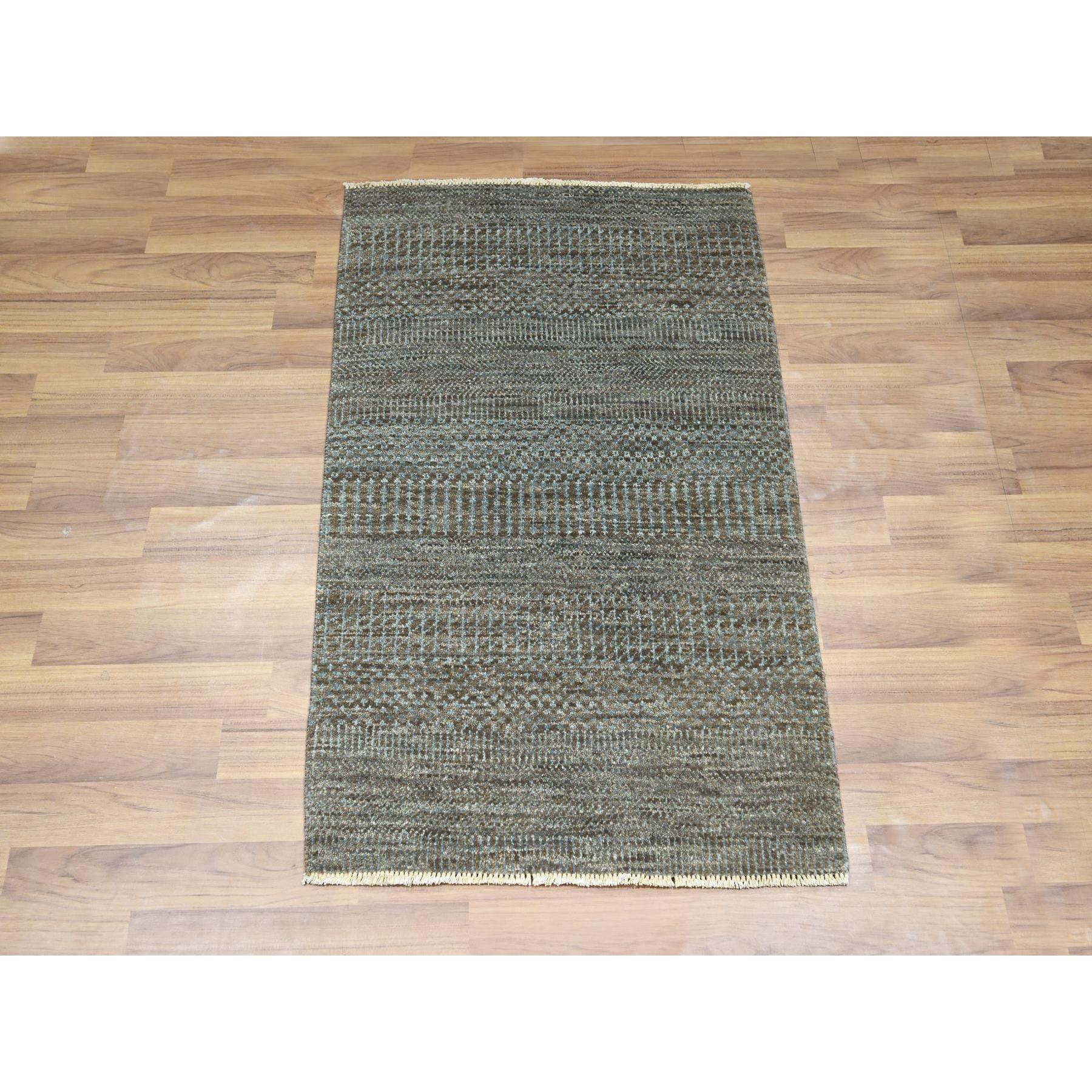 2'x3' Mocha Brown, Modern Grass Design, Hand Knotted, 100% Wool, Lush and Plush, Tone on Tone, Mat, Sample, Oriental Rug Sh76440