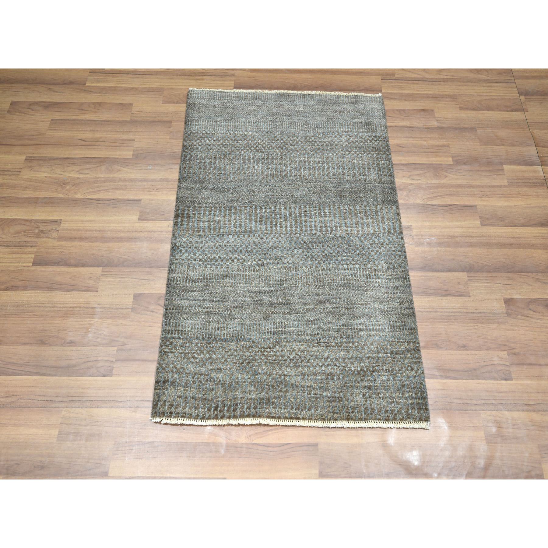 2'x3' Cedar Brown, Modern Grass Design, Hand Knotted, Undyed Natural Wool, Lush and Plush, Tone on Tone, Sample, Mat, Oriental Rug Sh76441
