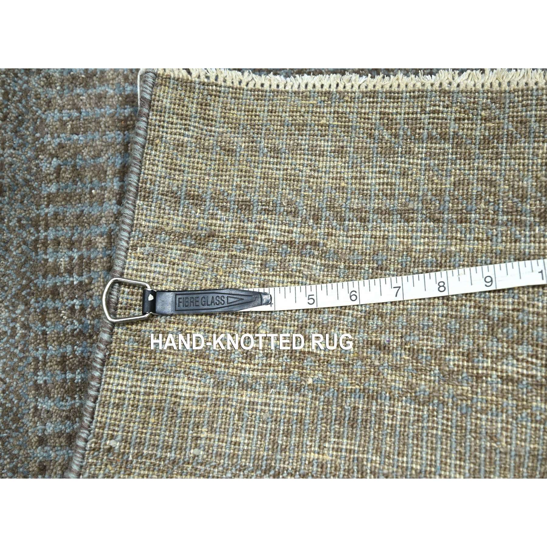 2'x3' Cedar Brown, Modern Grass Design, Hand Knotted, Undyed Natural Wool, Lush and Plush, Tone on Tone, Sample, Mat, Oriental Rug Sh76441