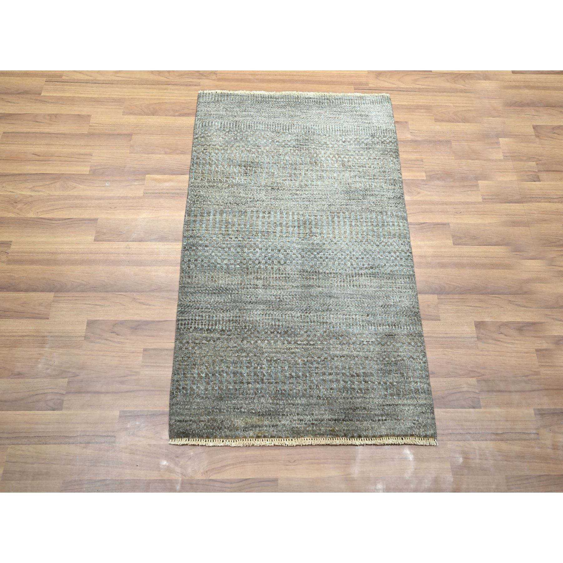 2'x3' Coffee Brown, Tone on Tone, Modern Grass Design, Hand Knotted, Undyed Natural Wool, Lush and Plush, Mat, Sample, Oriental Rug Sh76442