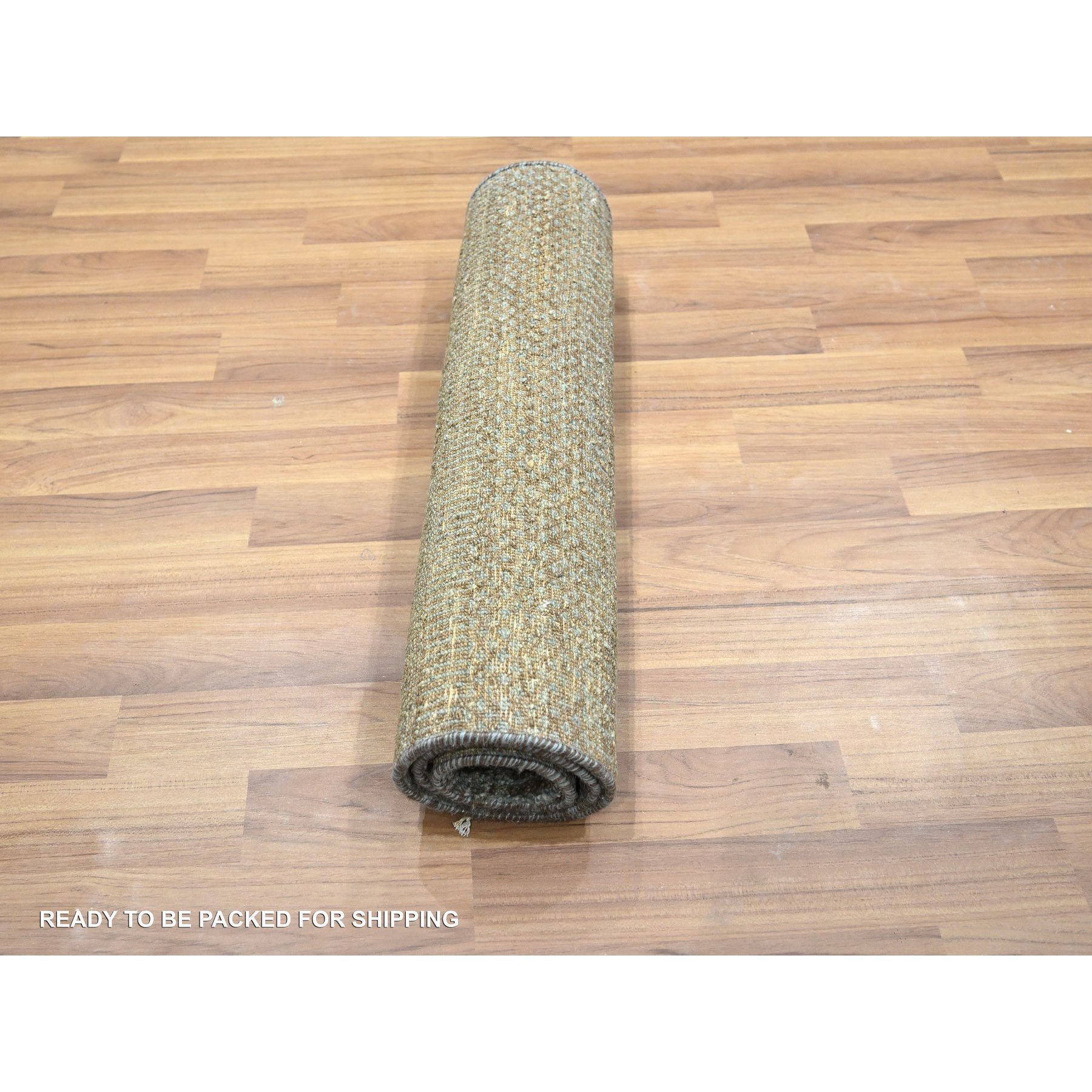 2'x3' Cedar Brown, Modern Grass Design, Hand Knotted, Undyed Natural Wool, Tone on Tone, Lush and Plush, Mat, Sample, Oriental Rug Sh76443