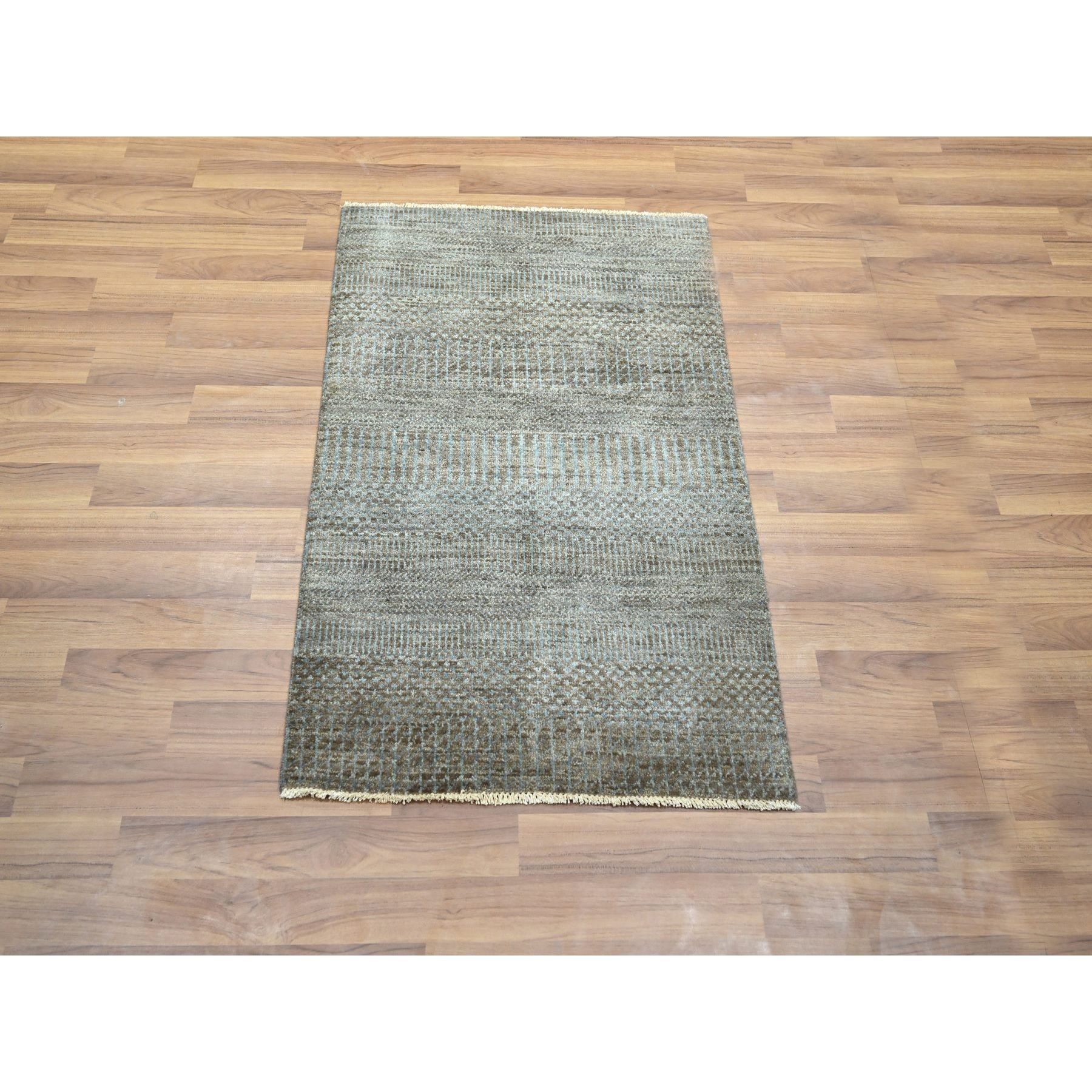 2'x3' Mocha Brown, Tone on Tone, Modern Grass Design, Hand Knotted, Undyed Natural Wool, Lush and Plush, Sample, Mat, Oriental Rug Sh76445