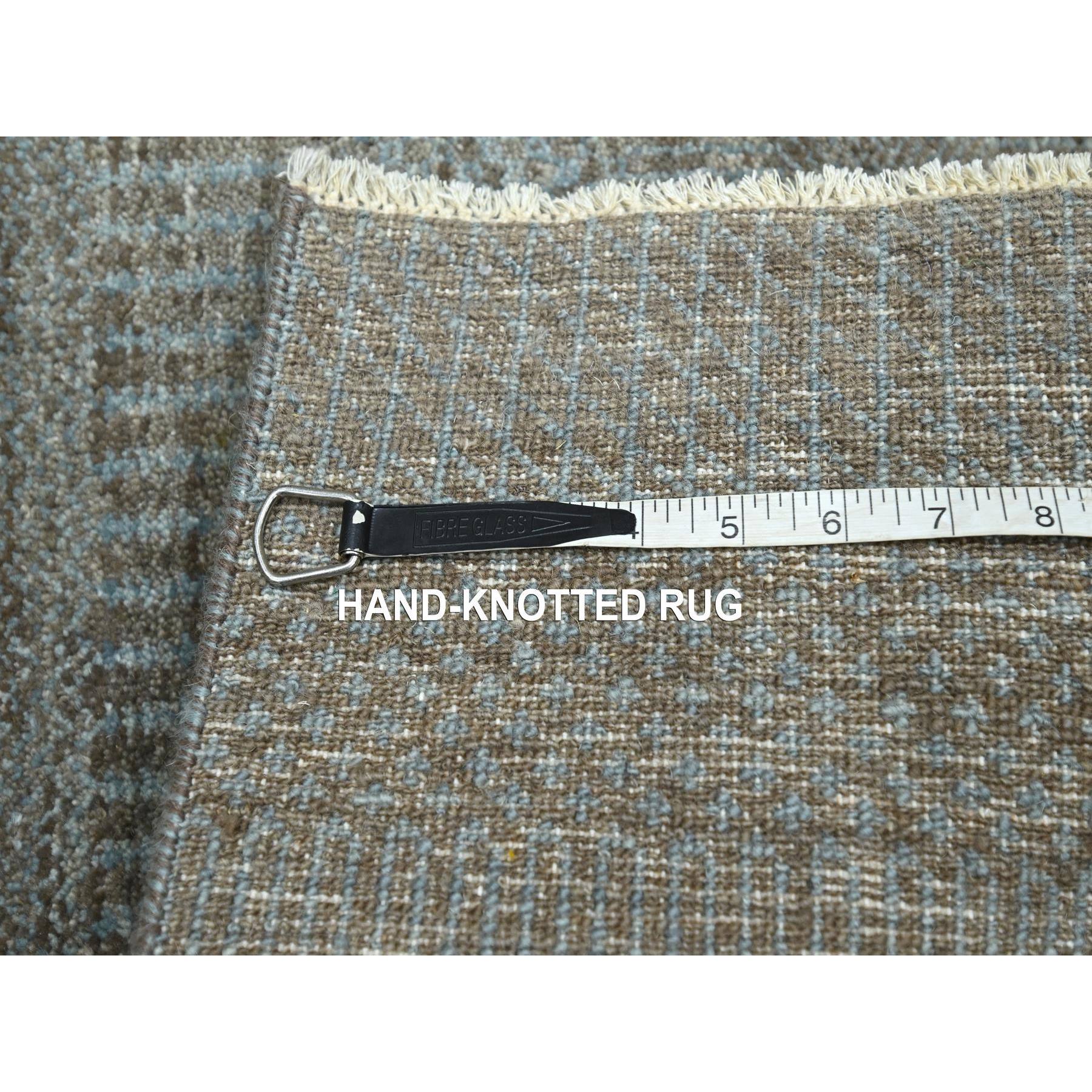 2'x3' Coffee Brown, Modern Grass Design, Hand Knotted, Undyed Natural Wool, Mat, Sample, Lush and Plush, Tone on Tone, Oriental Rug Sh76446