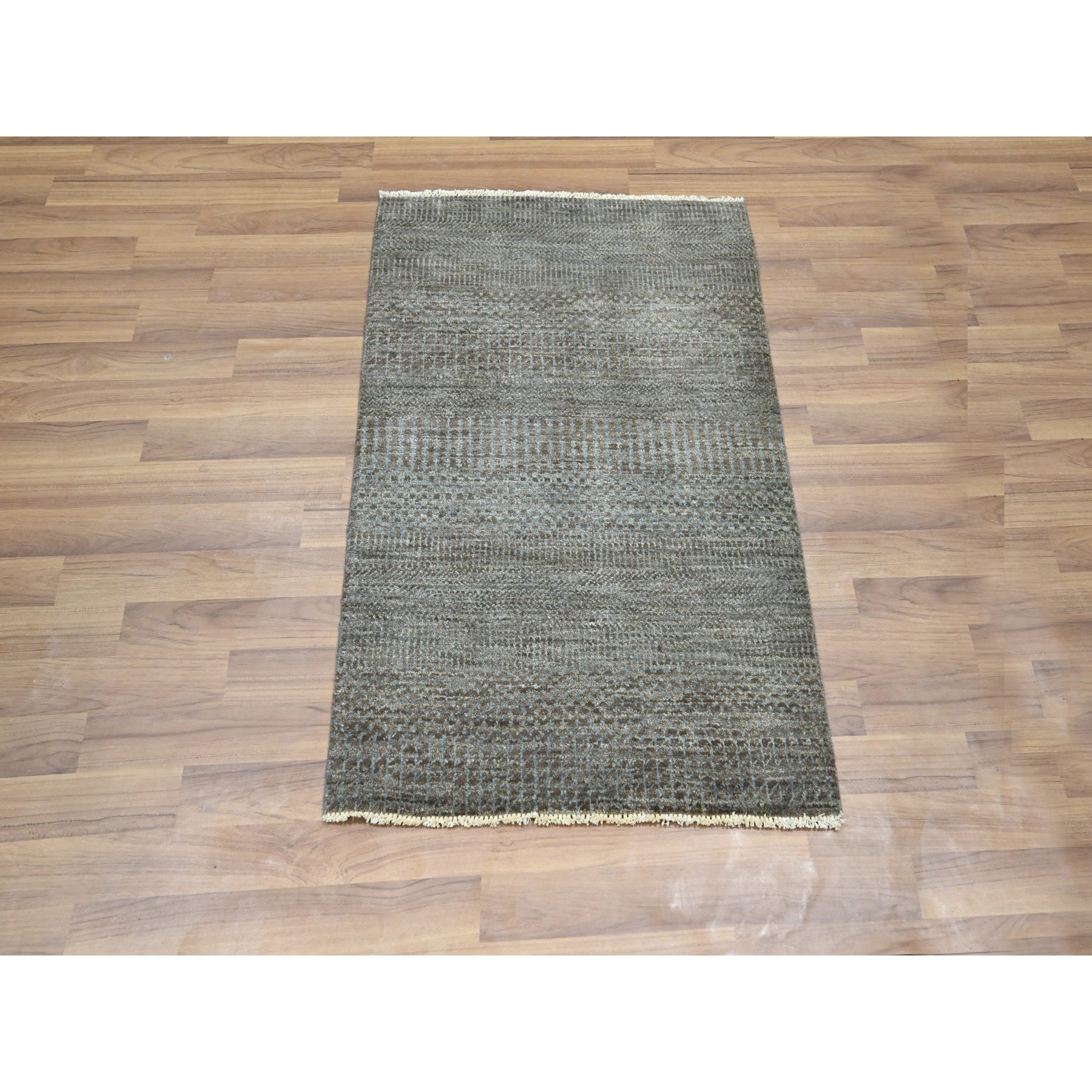 2'x3' Cedar Brown, Hand Knotted, Modern Grass Design, Undyed Natural Wool, Lush and Plush, Tone on Tone, Mat, Sample, Oriental Rug Sh76447