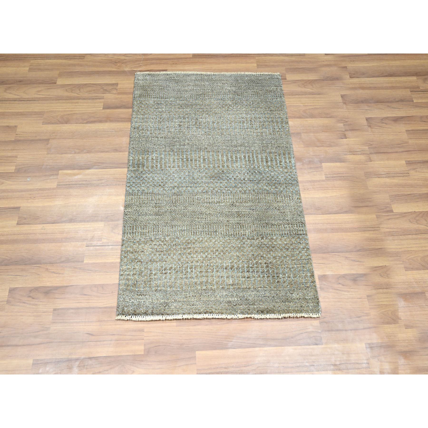 2'x3' Khaki Brown, Modern Grass Design, Hand Knotted, Undyed Natural Wool, Sample, Mat, Lush and Plush, Tone on Tone, Oriental Rug Sh76448