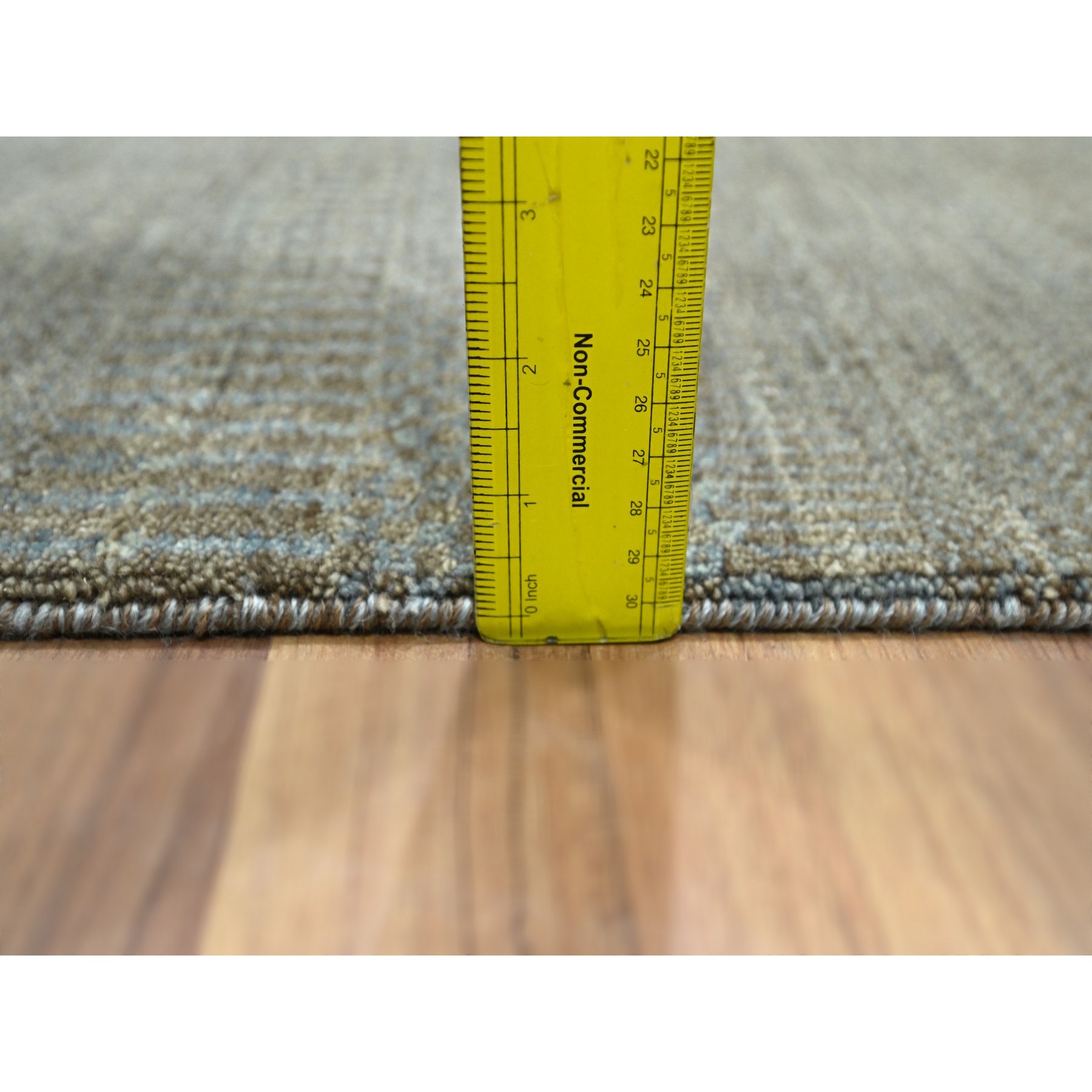 2'x3' Khaki Brown, Modern Grass Design, Hand Knotted, Undyed Natural Wool, Sample, Mat, Lush and Plush, Tone on Tone, Oriental Rug Sh76448