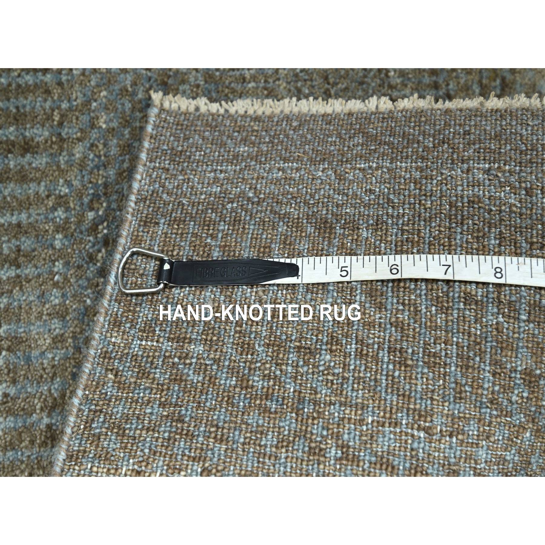 2'x3' Khaki Brown, Modern Grass Design, Hand Knotted, Undyed Natural Wool, Sample, Mat, Lush and Plush, Tone on Tone, Oriental Rug Sh76448