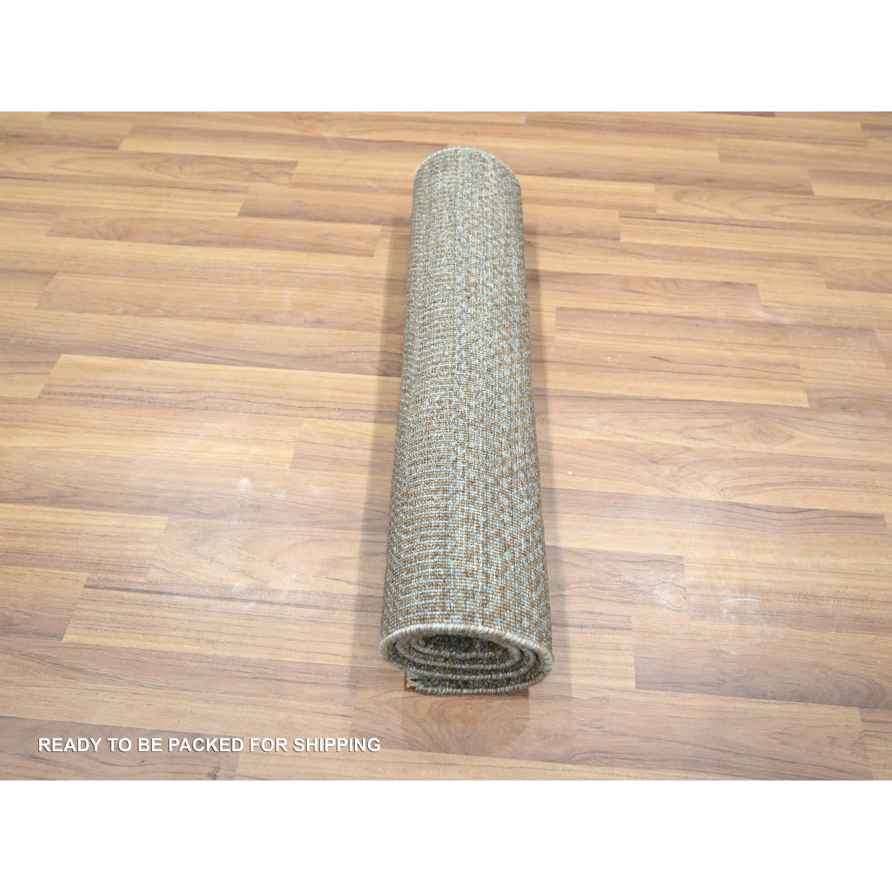 2'x3' Khaki Brown, Modern Grass Design, Hand Knotted, Undyed Natural Wool, Sample, Mat, Lush and Plush, Tone on Tone, Oriental Rug Sh76448