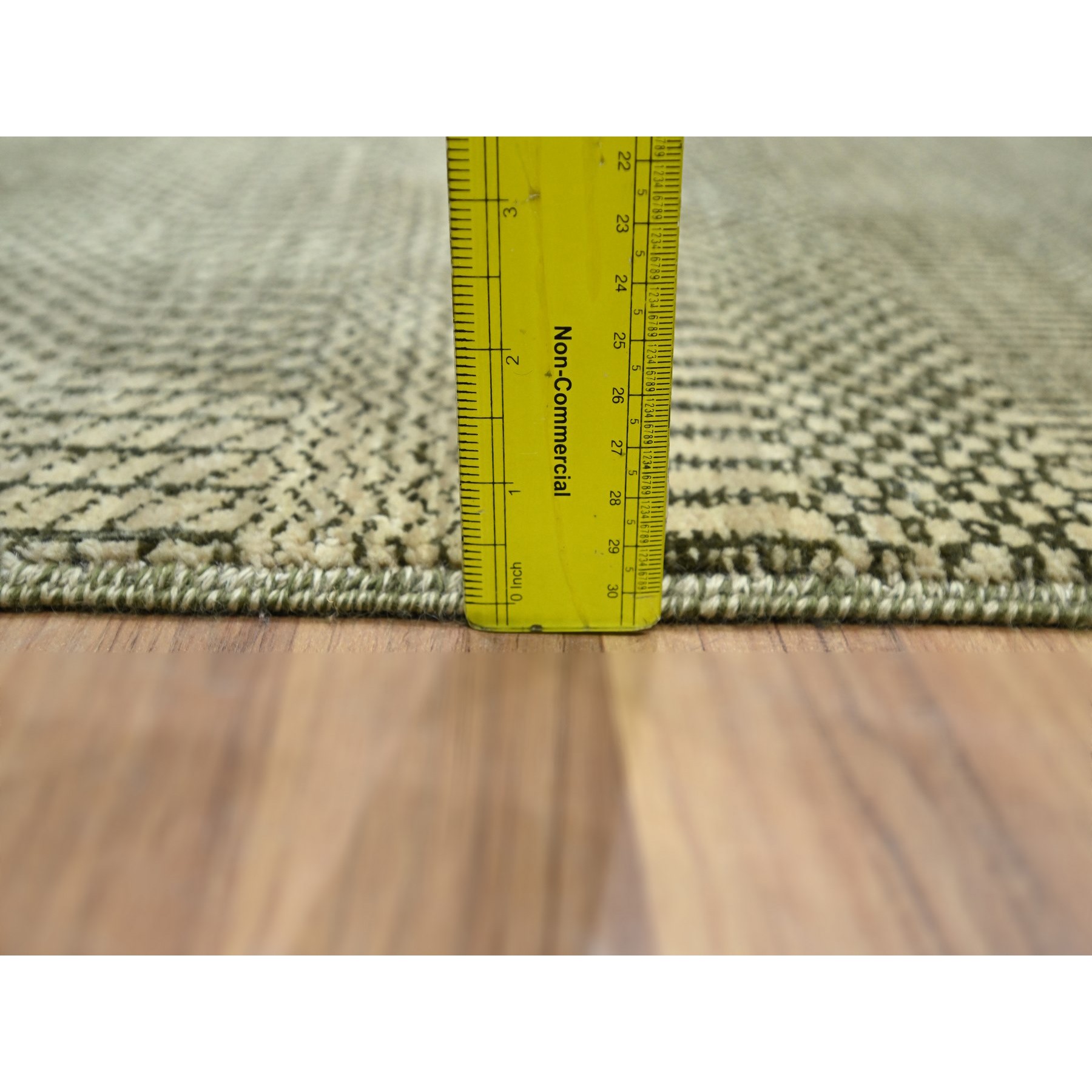 2'x3' Beige, Modern Grass Design, Hand Knotted, Tone on Tone, Wool with touch of Silk, Lush and Plush, Mat, Sample, Oriental Rug Sh76449