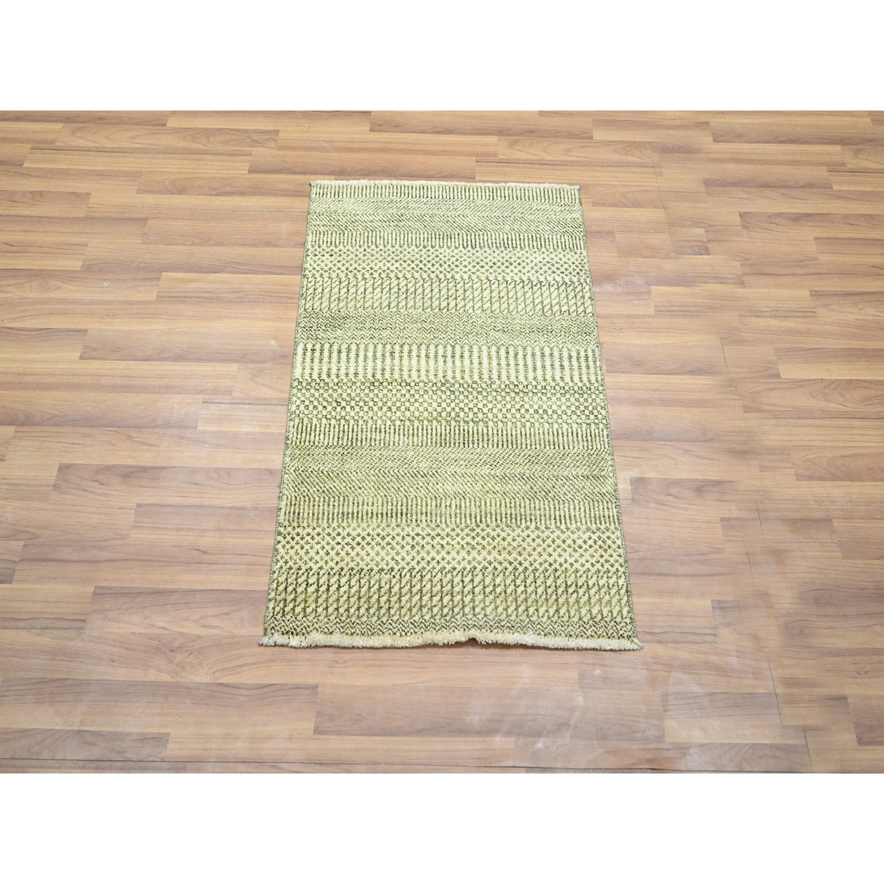 2'x3' Beige, Tone on Tone, Modern Grass Design, Hand Knotted, Wool with Touch of Silk, Lush and Plush, Sample, Mat, Oriental Rug Sh76450
